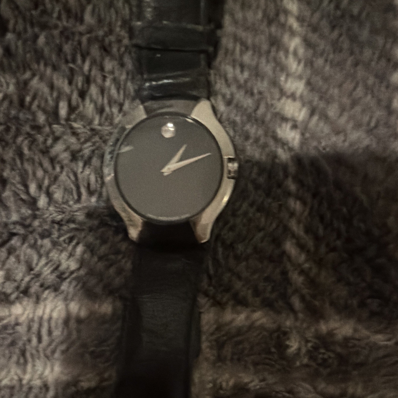 Movado Museum Quartz Sapphire Water-Resistant Black Dial Black Leather Strap