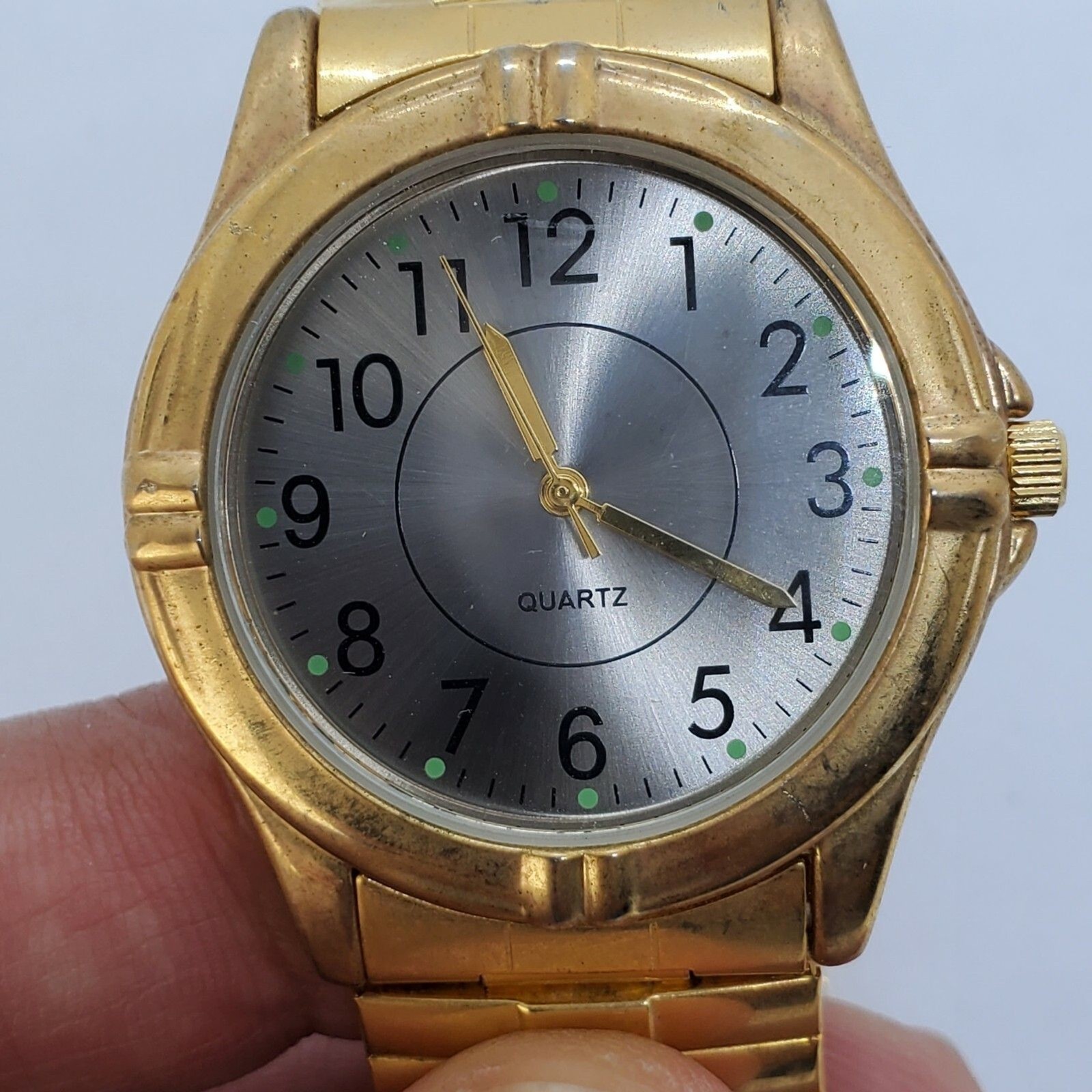 35MM Watch Women Gray Dial Gold Expansion Stretch Band 6.5″ New Battery
