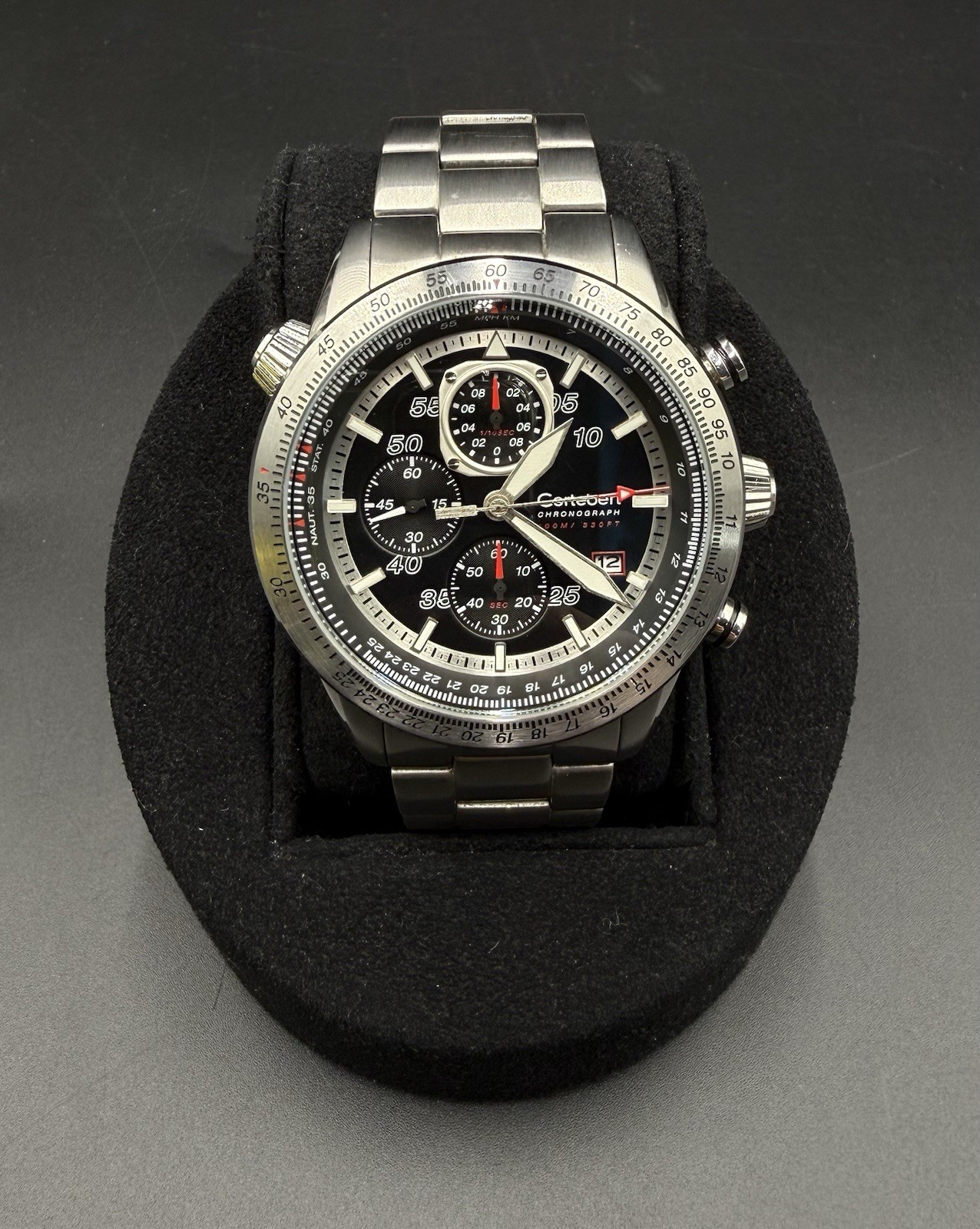 Cortebert Elevation Men’s 44MM Pilot Chronograph Date Watch CB-3003 Slide Rule