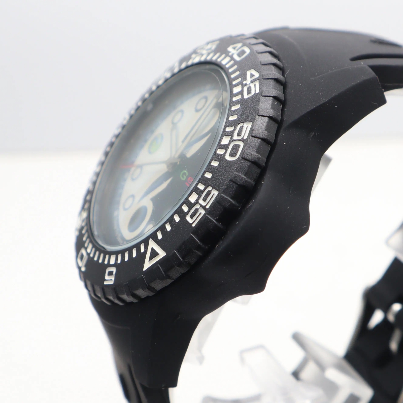 NOS GeBO 46mm Plastic Rubber Steel Black Yin Yang Dial Unisex Quartz Watch