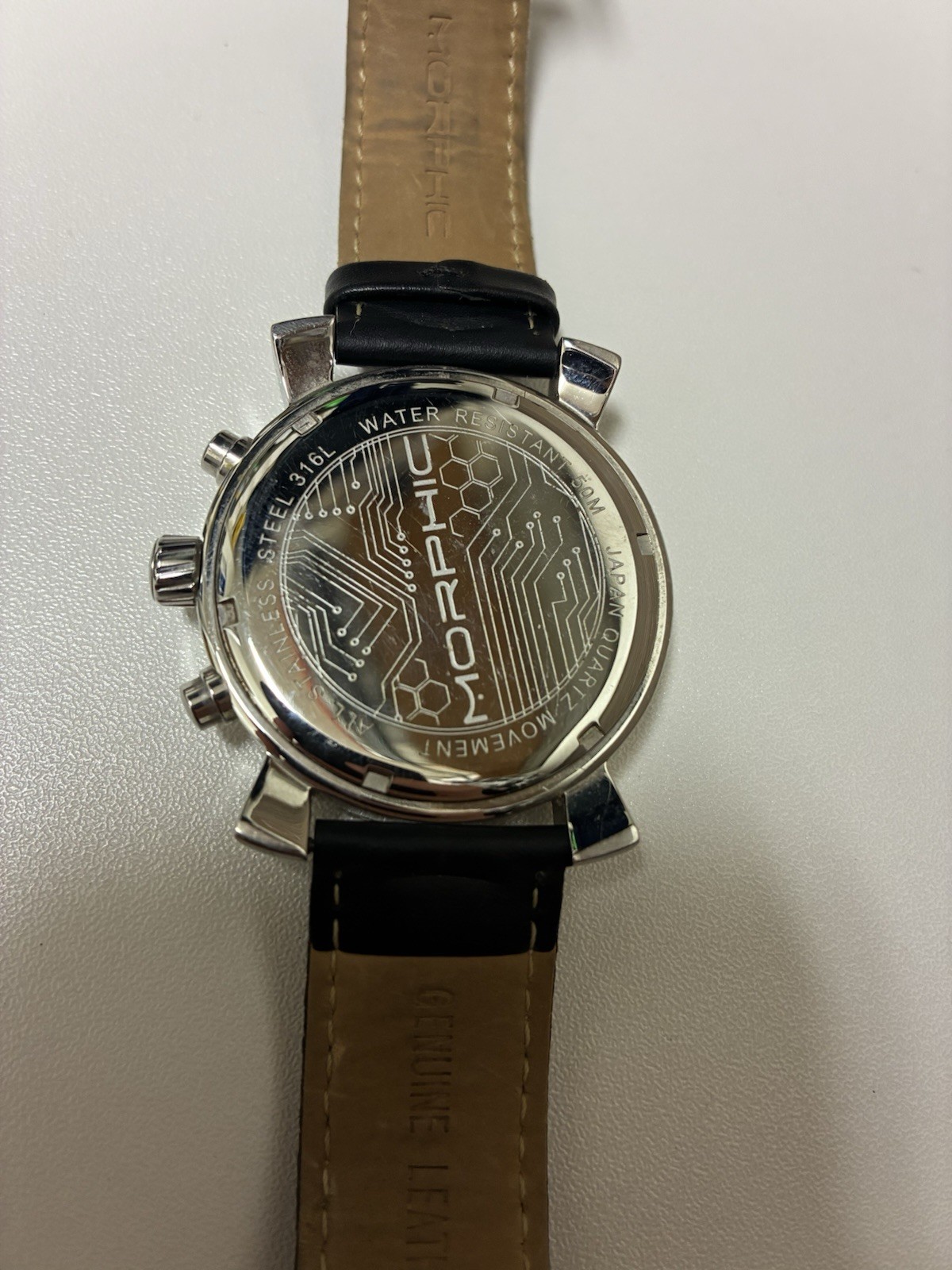 Morphic Men’s Quartz Chronograph Date Watch 50M Silver Dial Black Leather