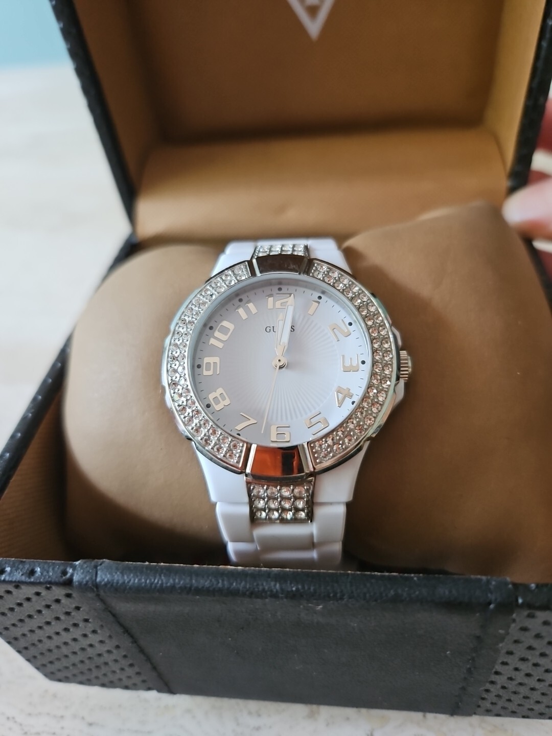 Women’s White Dial With Crystal Rhinestones Polycarbonate W/Original Box