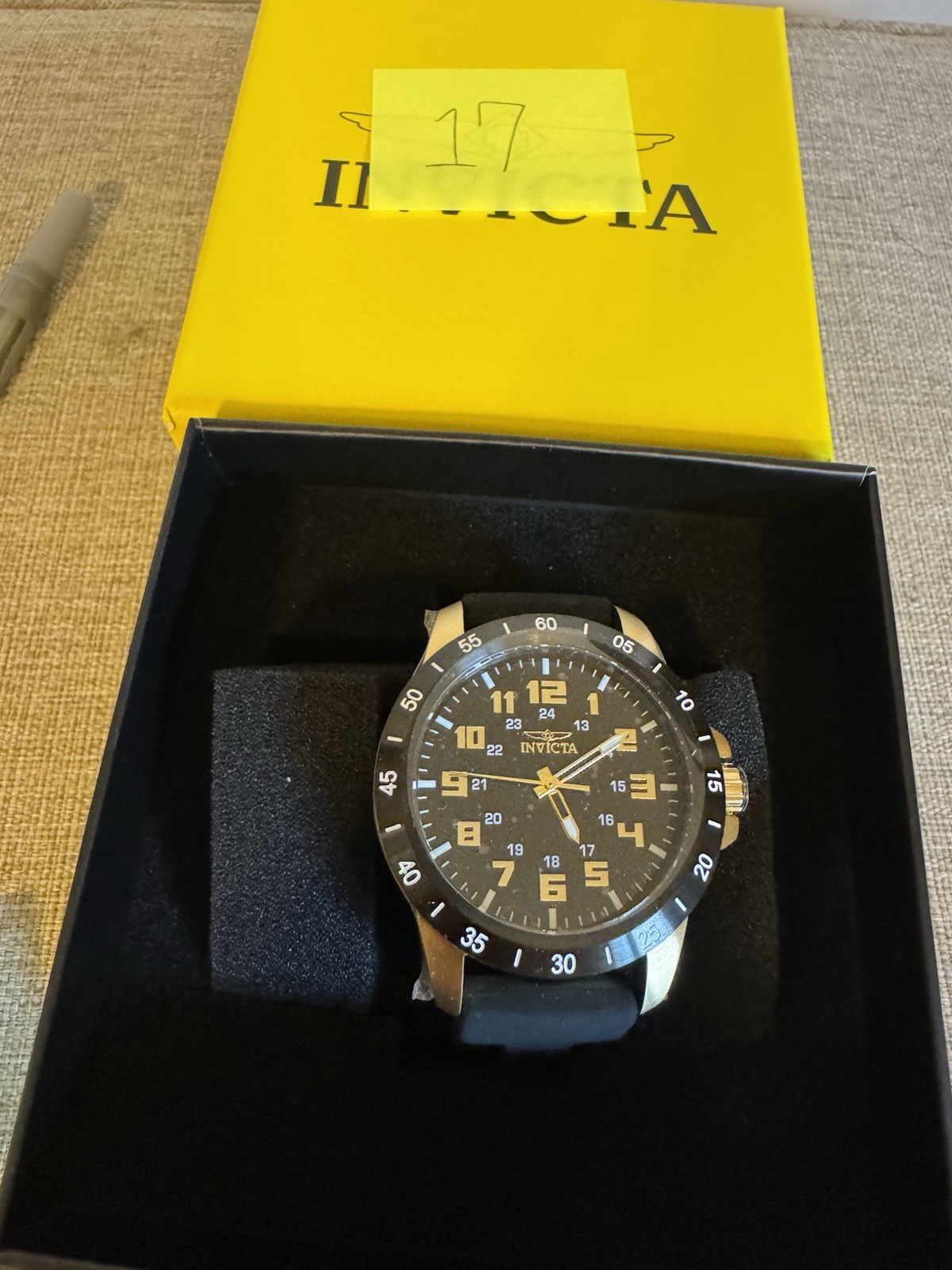 Invicta Quartz (40005) Black/Gold Dial Gold Tone Case Black Silicone Strap