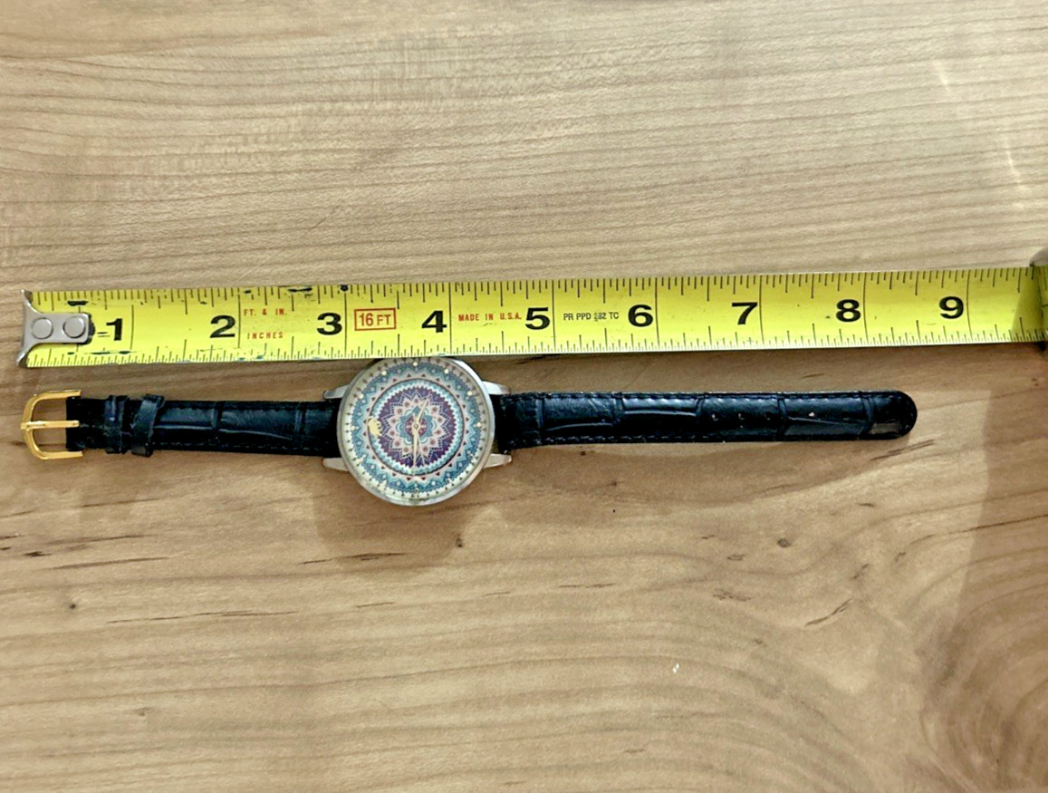 Silvertone Unisex Watch Geometric Colorful Dial Black Band New Battery