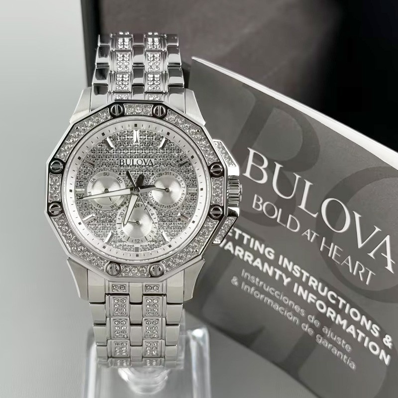 Bulova Octava Crystal 96C134 Silver Dial Chronograph Quartz Men’s Watch 41.5MM