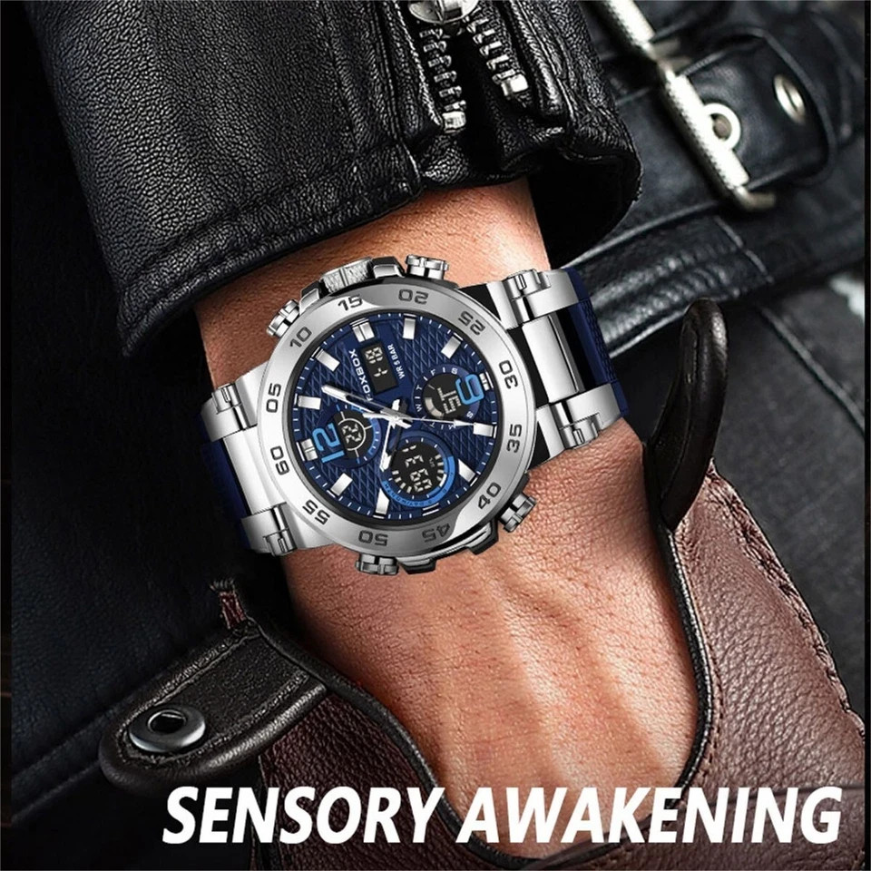 LIGE FOXBOX Men Watch Quartz LED Digital Analog Luminous Waterproof Wristwatch