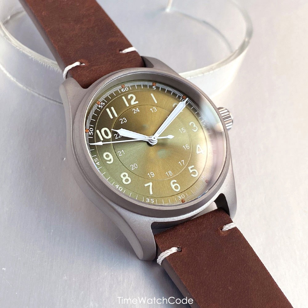 Ti-2 Titanium NH35A Pilot Automatic Men Watch 20BAR Green Sapphire Crystal 39mm