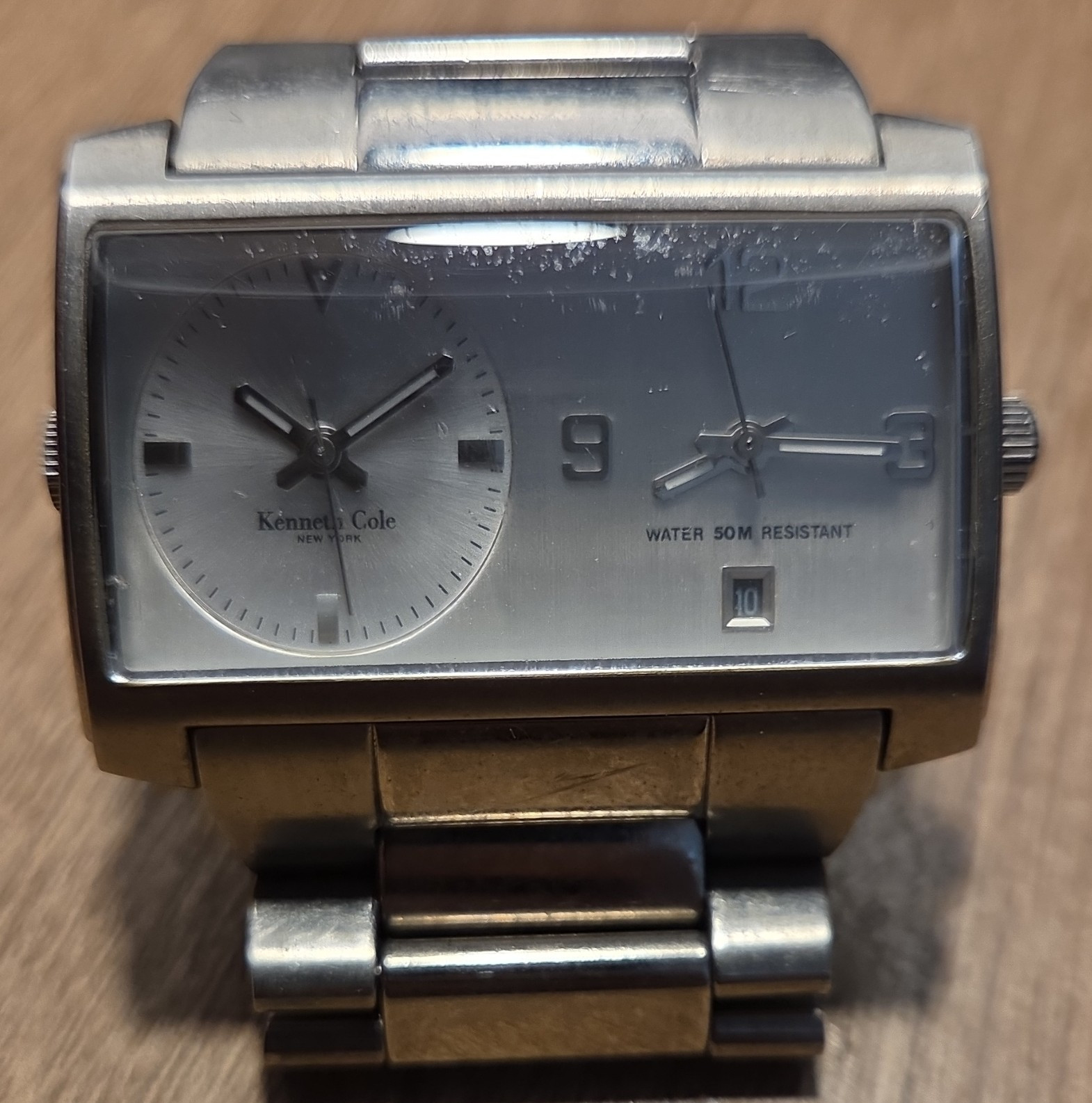 Kenneth Cole Reaction Dual Time Silver Dial Date 50m SS Bracelet Watch