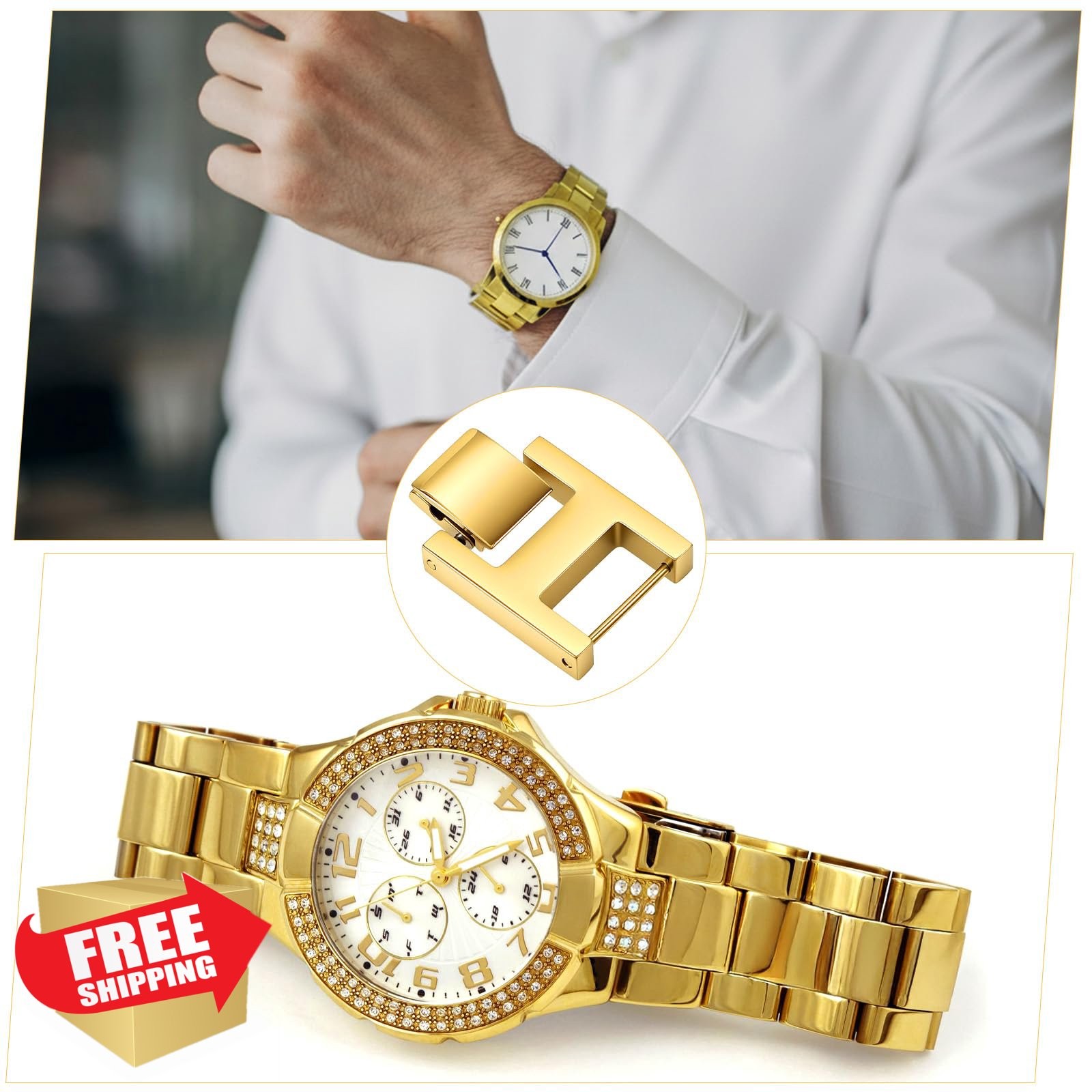 2 Pcs Gold Watch Fold Over Clasp Extender 8.5mm Metal