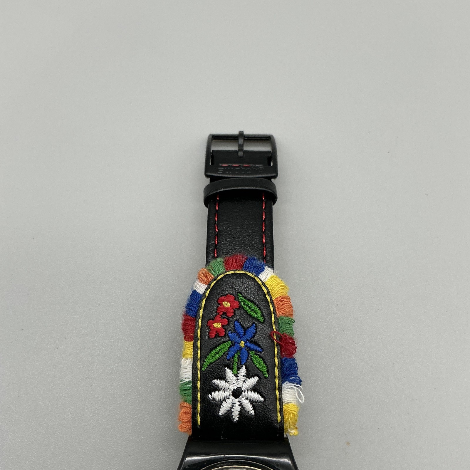 Swatch Die Glocke Mens Watch 33mm Black Embroidered Leather Bell New Battery