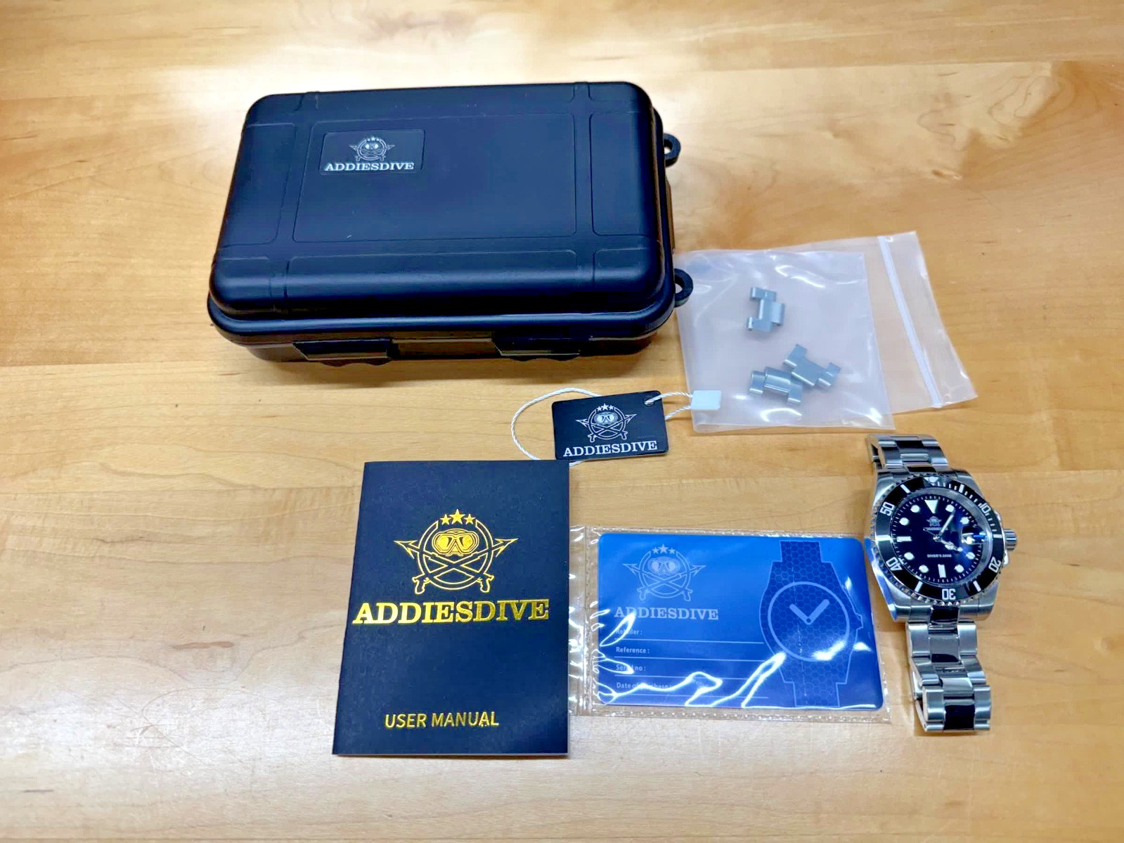 ADDIESDIVE ALL STEEL BLACK CERAMIC 41mm QUARTZ WATCH 200m BGW9