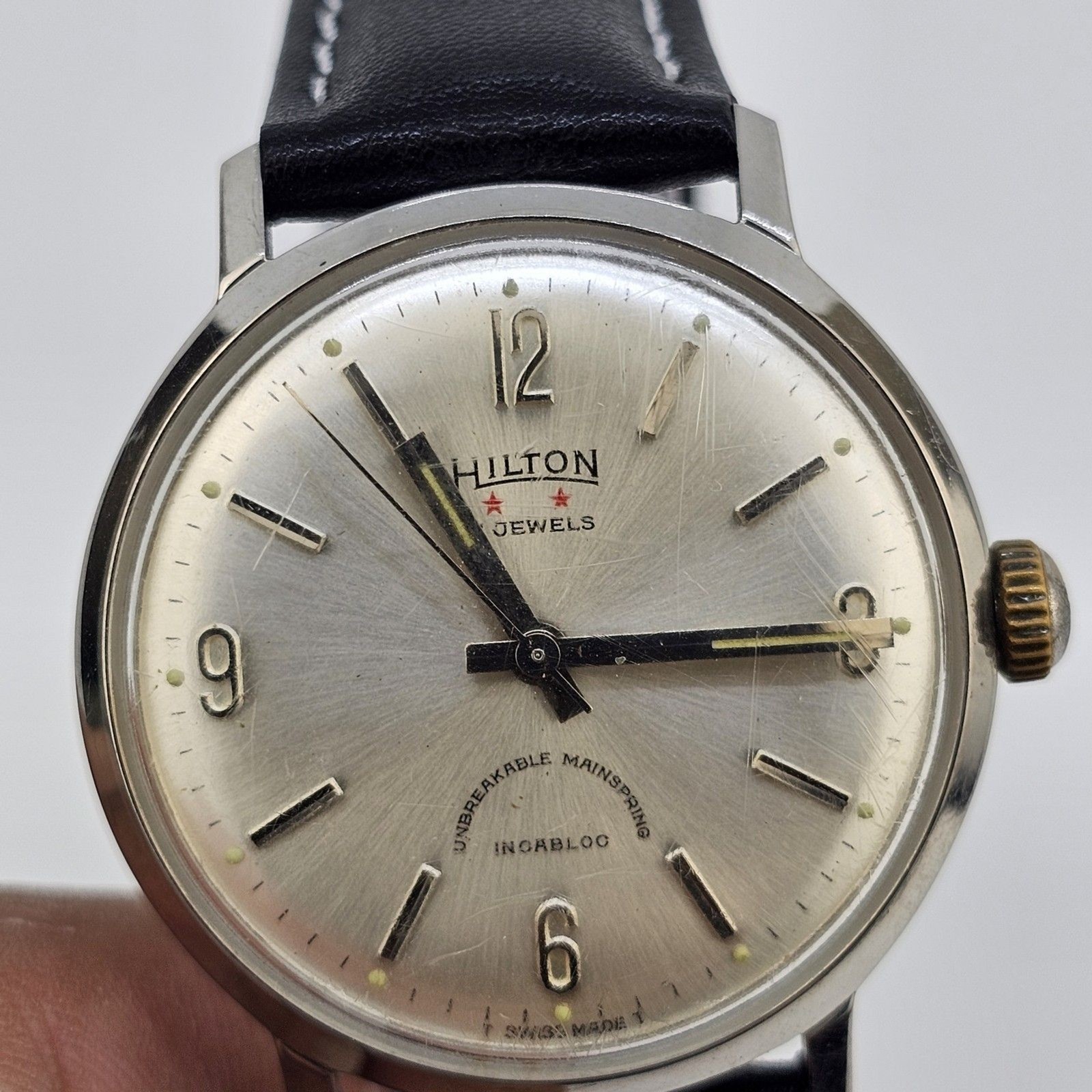VTG Hilton Automatic Men’s Watch 34MM Gray Dial Swiss New Black Leather Bands