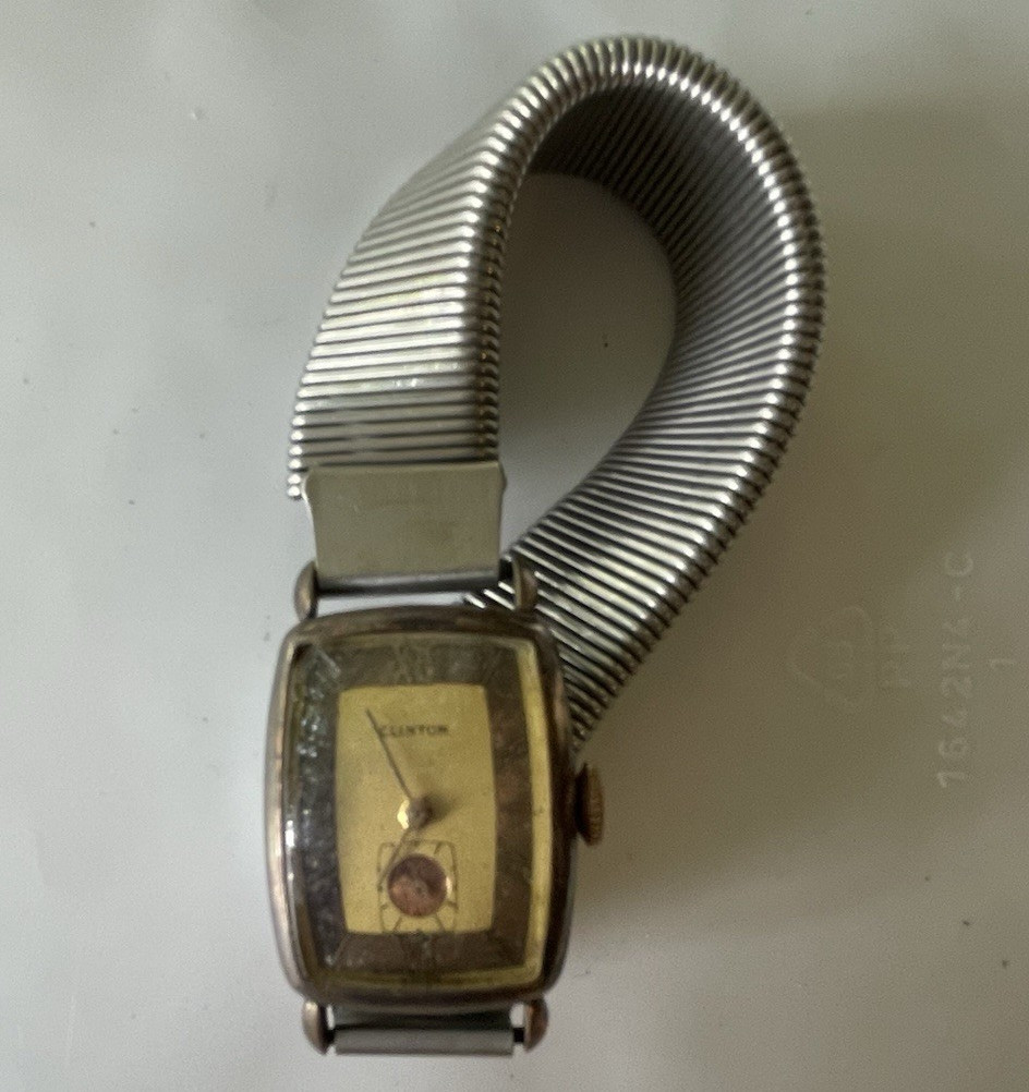 Clinton Vintage Manual Wind Tank Style Watch Gold/Burgundy Dial
