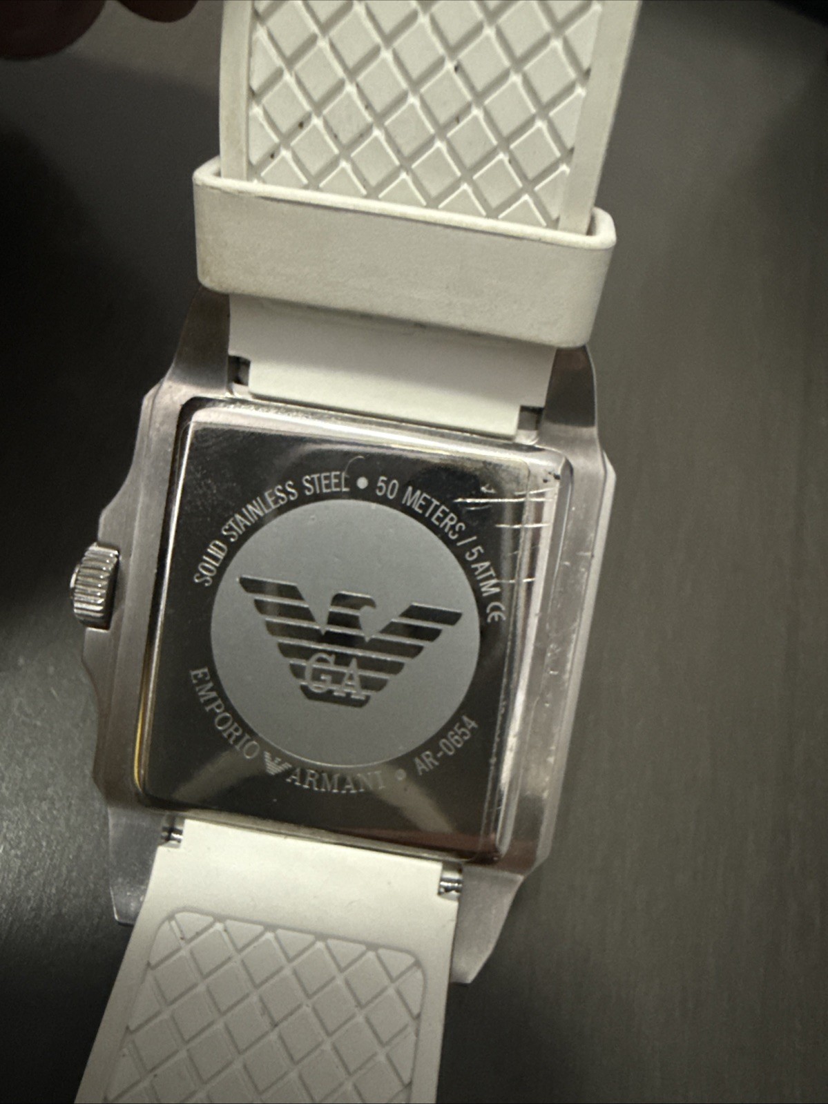 Emporio Armani AR-0654 Classic Watch White Rubber Silicone Band ( As-is)