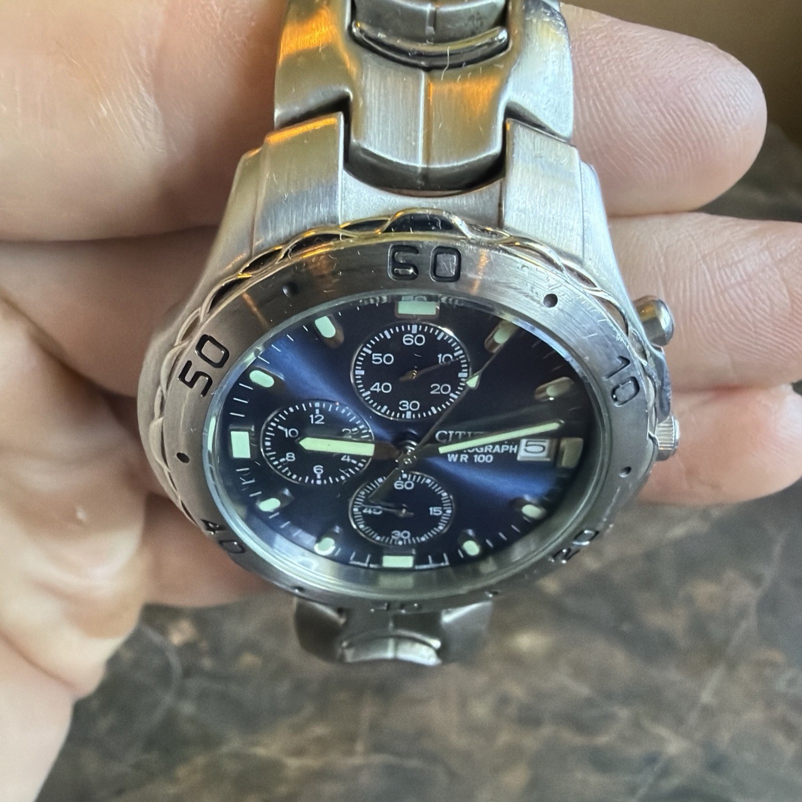 Citizen Chronograph WR100 Blue Dial Quartz Watch 39mm Stainless Working C018