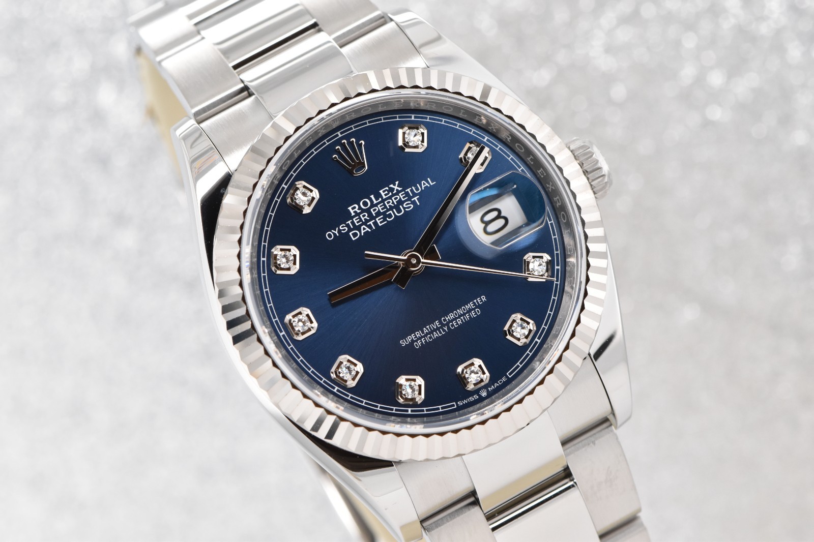 2023 Rolex Datejust 36 Fluted Steel Oyster Factory Blue Diamond Dial 126234 Card