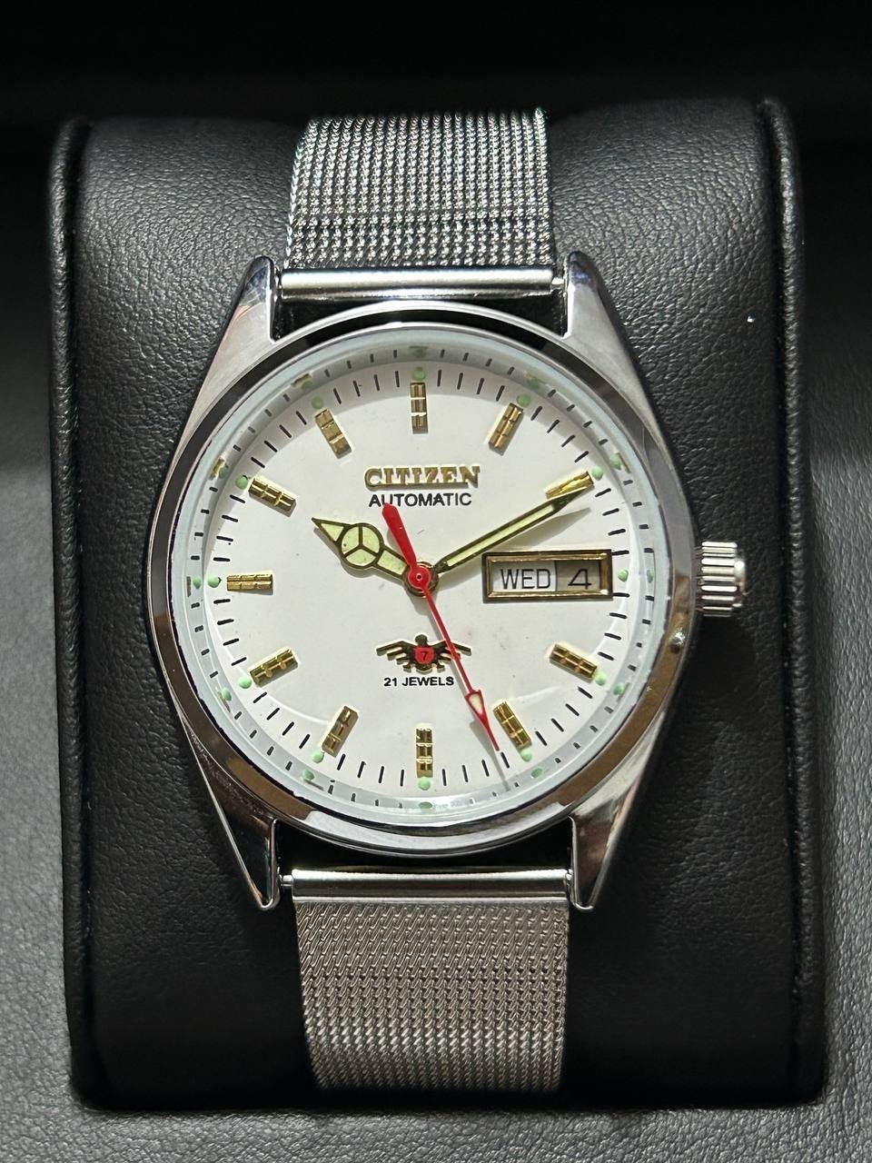 Vintage Refurbished Citizen White Automatic Day/Date Japan Mens Wrist Watch37MM