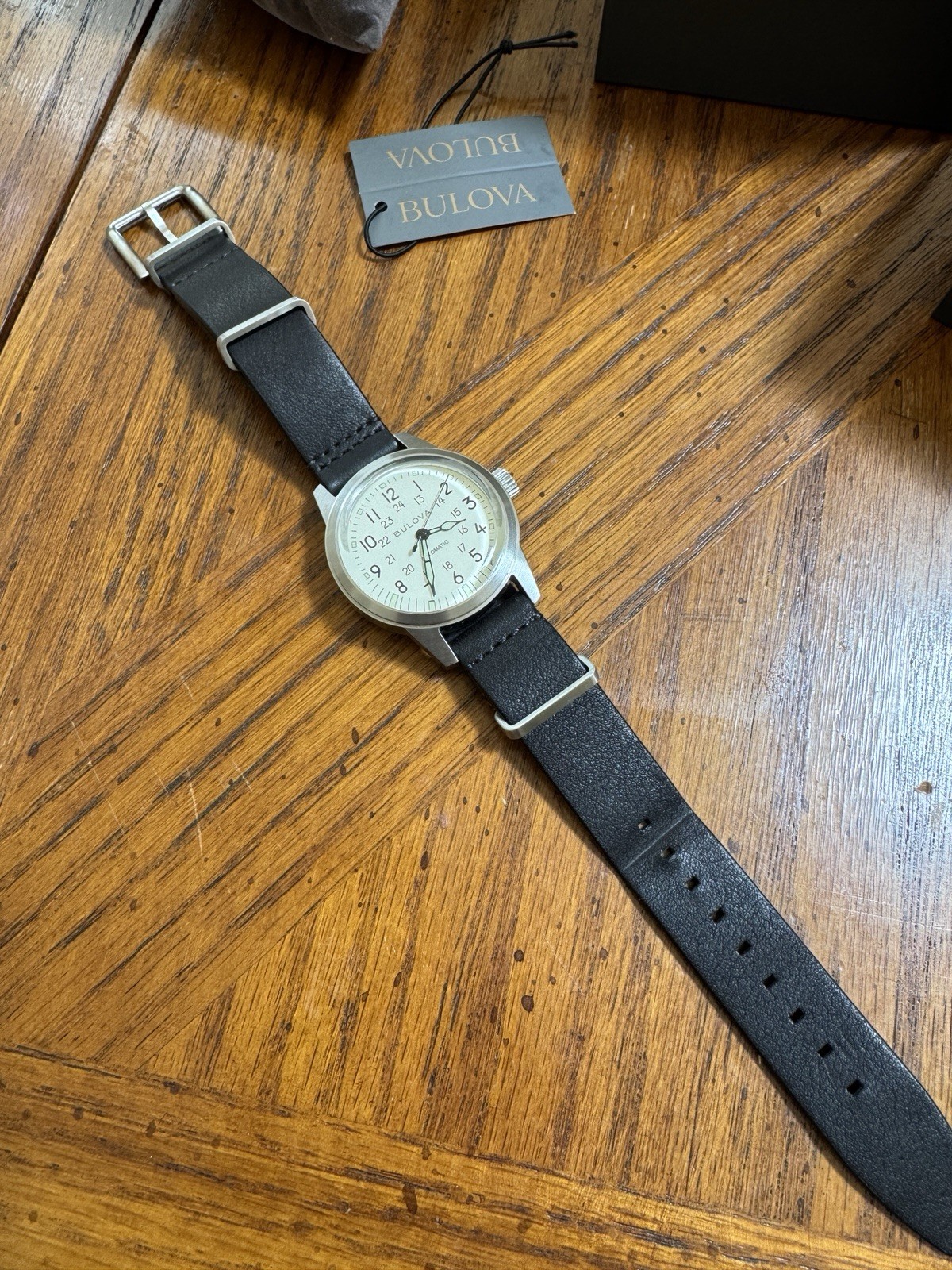 Bulova Men’s Automatic Military Leather NATO Strap Watch – 96A246K