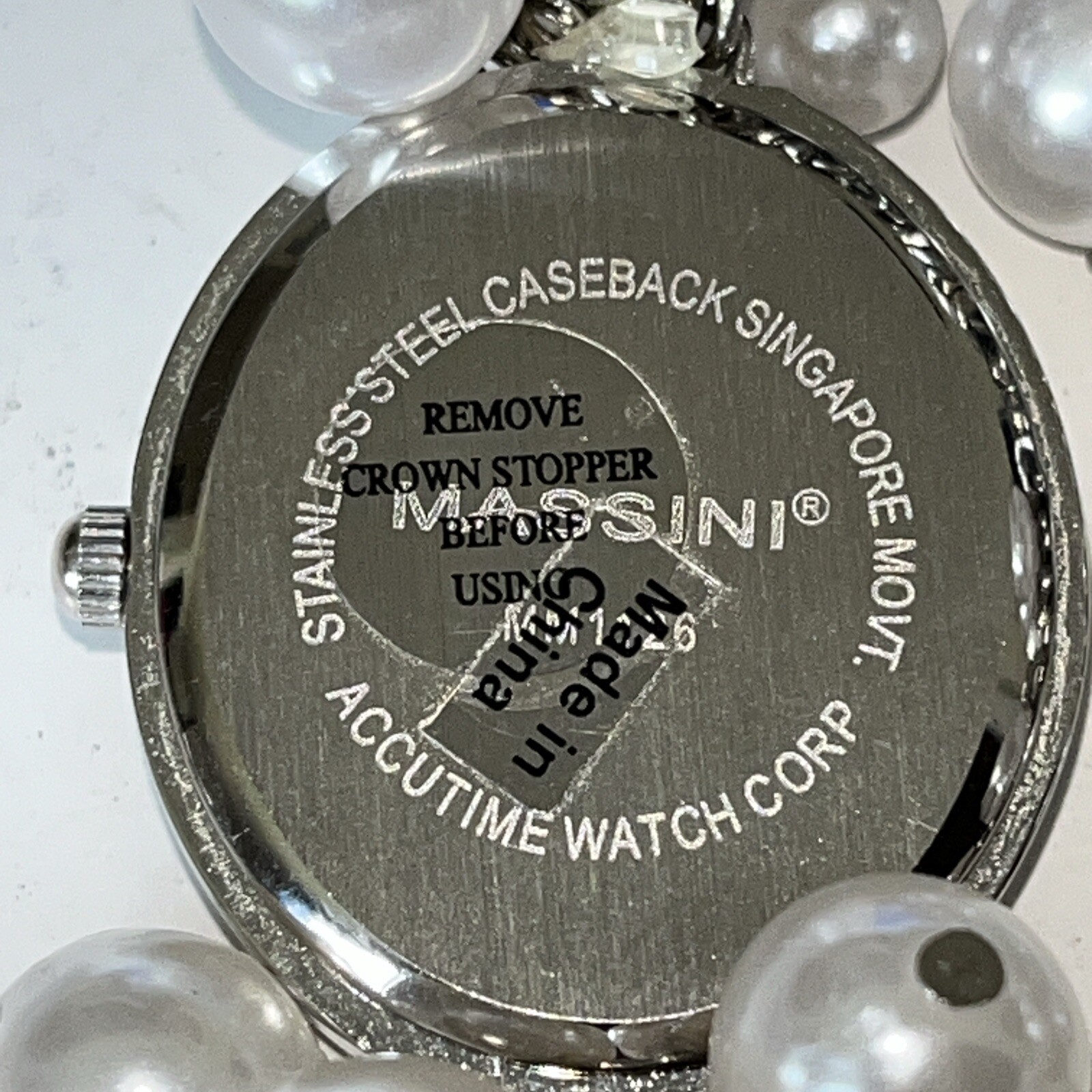 Massini Ladies Wrist Watch – Imitation Pearl Bracelet – Untested, For Parts, Etc