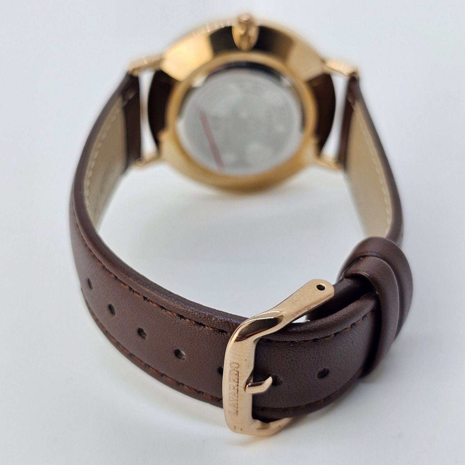 Men’s Watch 40MM Gold Case Blue Dial Brown Leather Band Straps Date Indicator