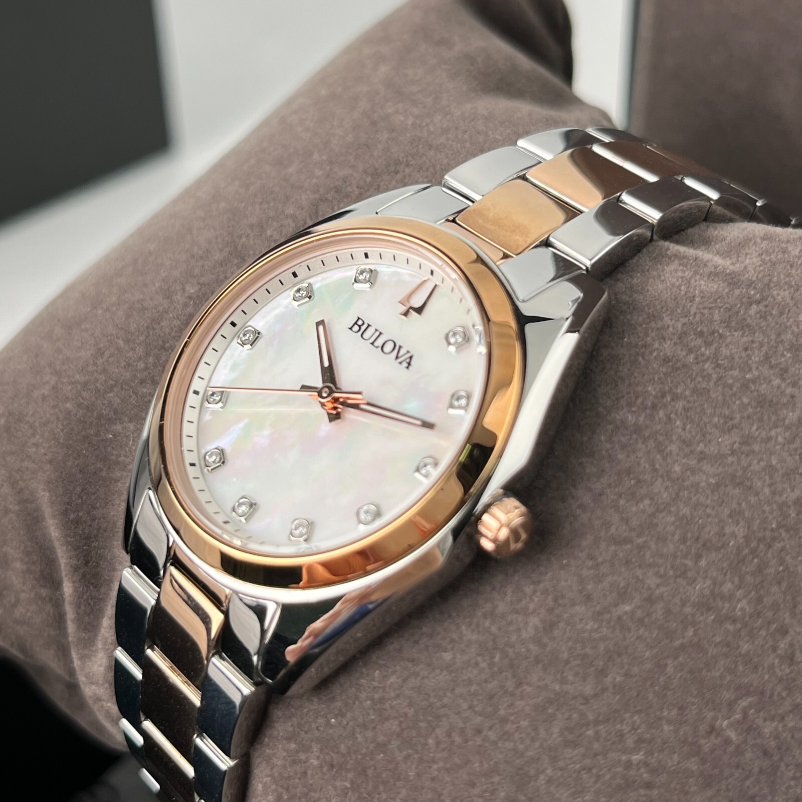 Bulova Women’s Watch Surveyor Mother of Pearl White Dial Rose Gold Strap 98P207