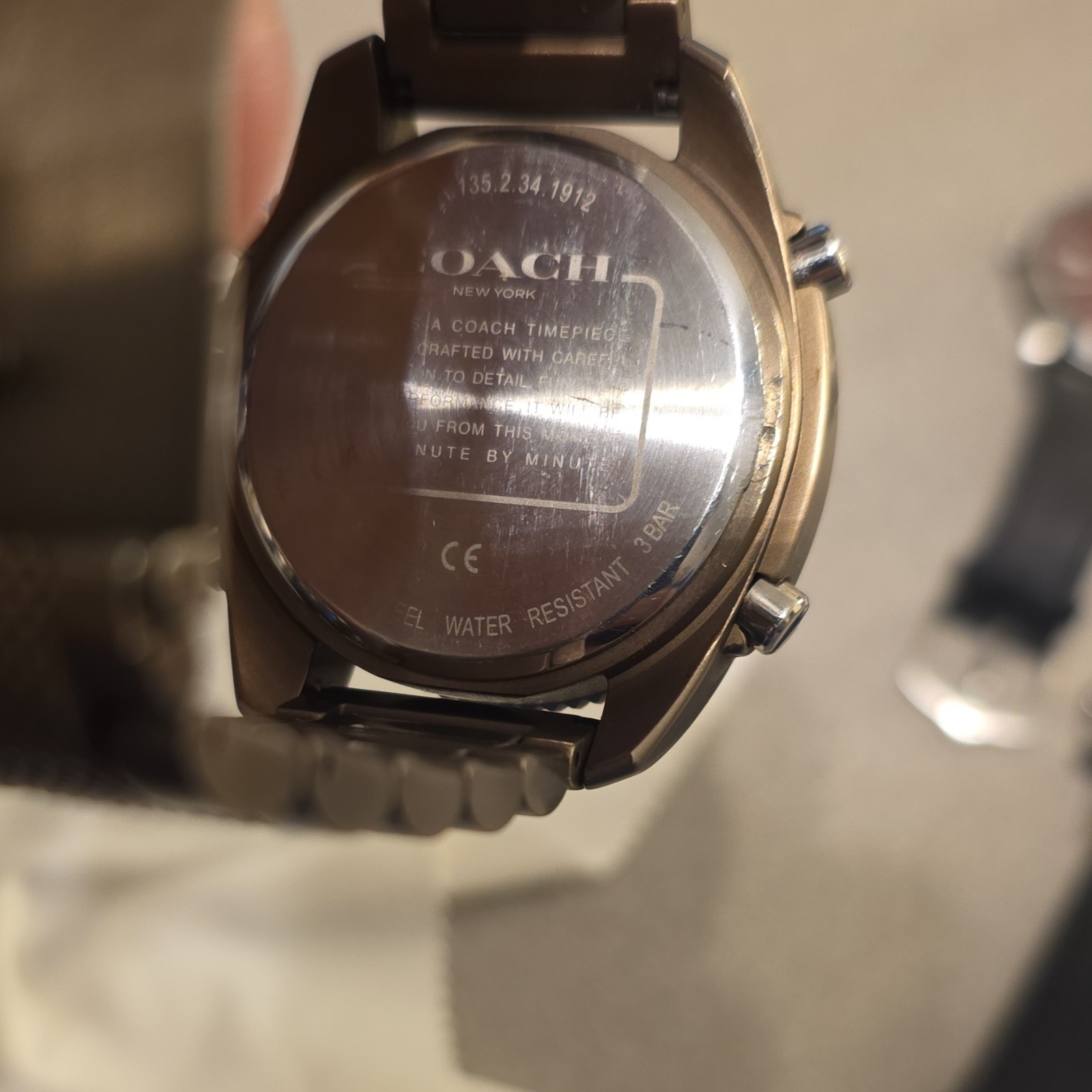 Coach New York Analog-Digital Quartz Brown Metal Bracelet Watch 46mm 30m