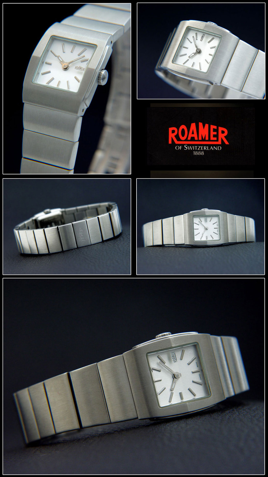 Square 168 ^ Roamer Watch,Stainless Steel, Folding Clasp, Swiss Made, Silver