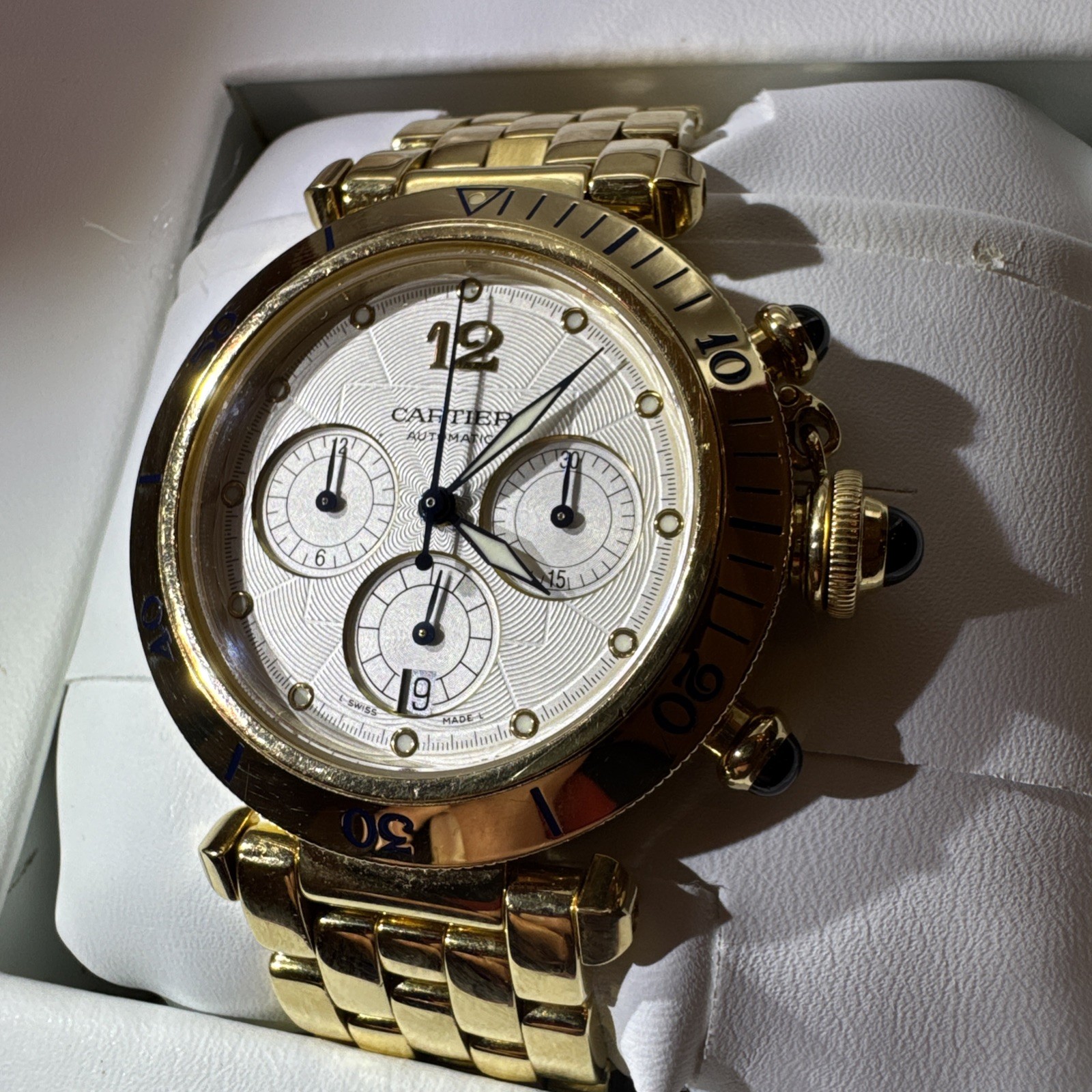 Cartier 18k Gold Pasha 38mm Chronograph Automatic W30140D1 box papers