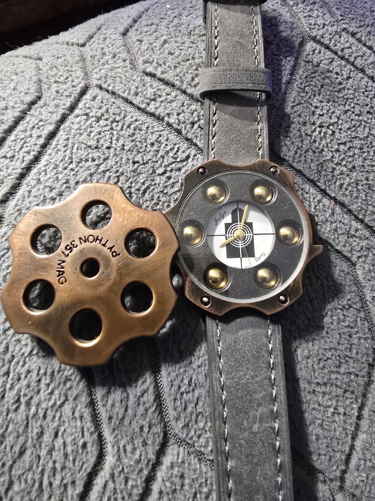 Jalga Python 357 Mag Japan Movement Stainless Steel Leather Bronze Watch