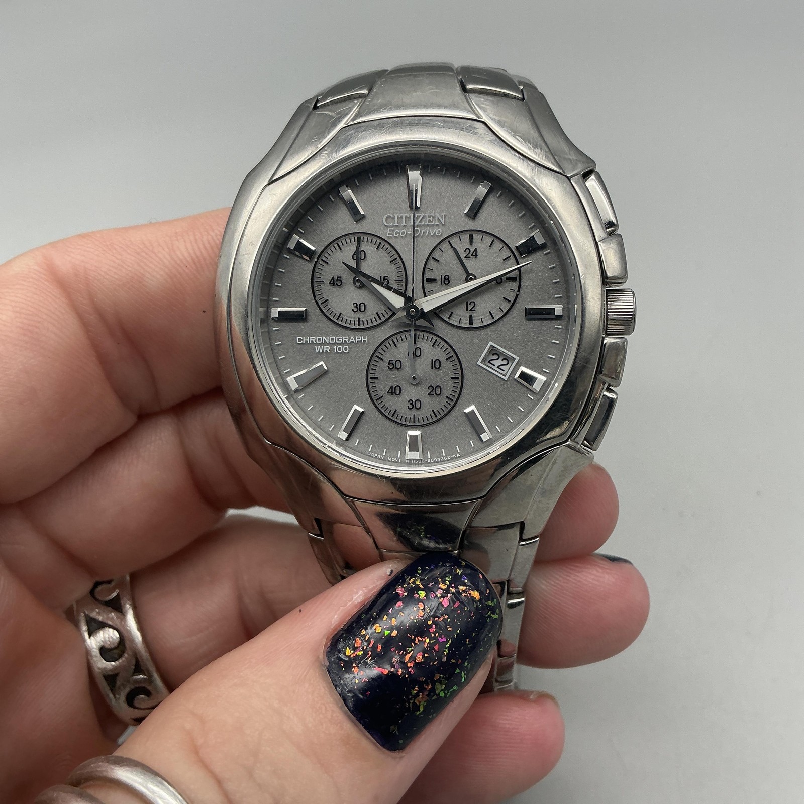 Citizen Eco-Drive Chronograph Mens Watch 35mm Silver Tone Gray Dial 6.75″