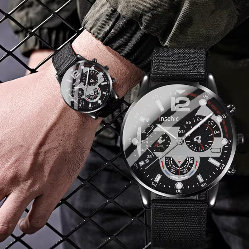10PCS Men’s Quartz Watch Set Analog PU Silicone Band Casual Gift Collection