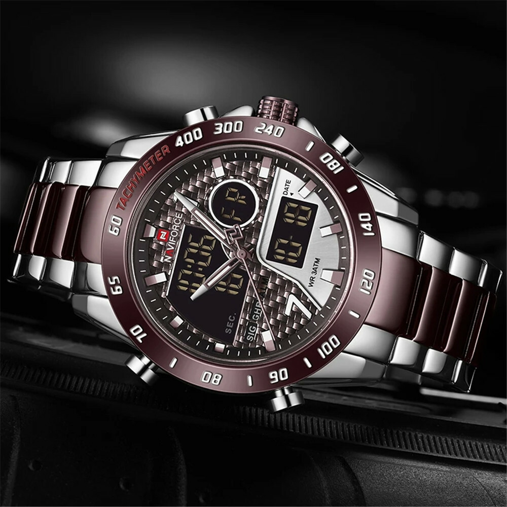 NAVIFORCE Men Watch Military Sport Digital Watches Silver Steel Male Wristwatch
