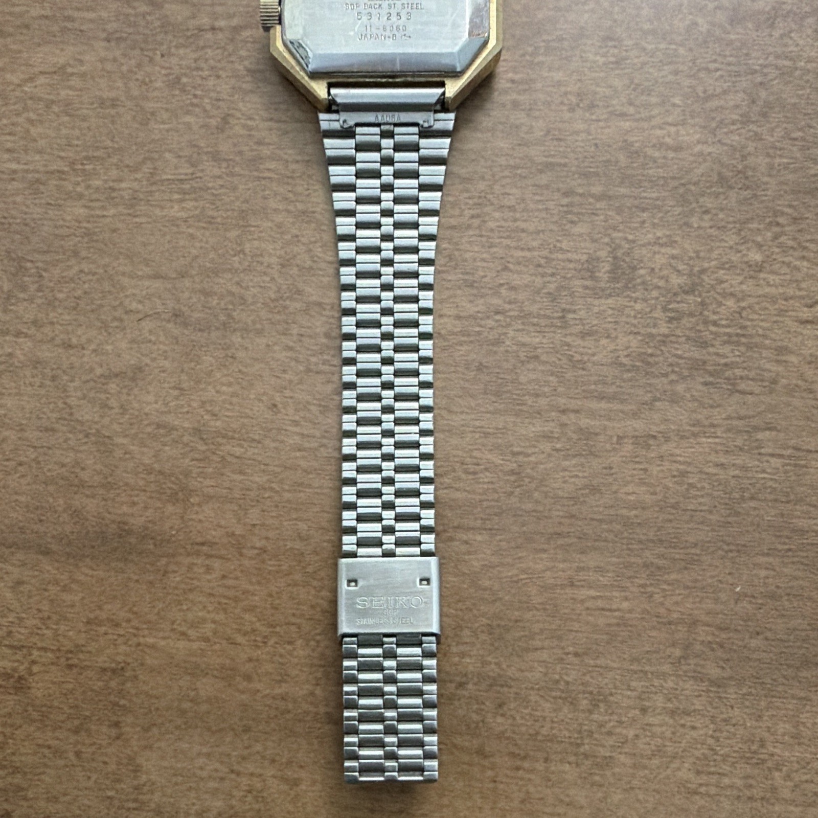 Seiko 11-8060 Quartz Blue Dial Octagon Case Two-Tone Bracelet 30mm Watch