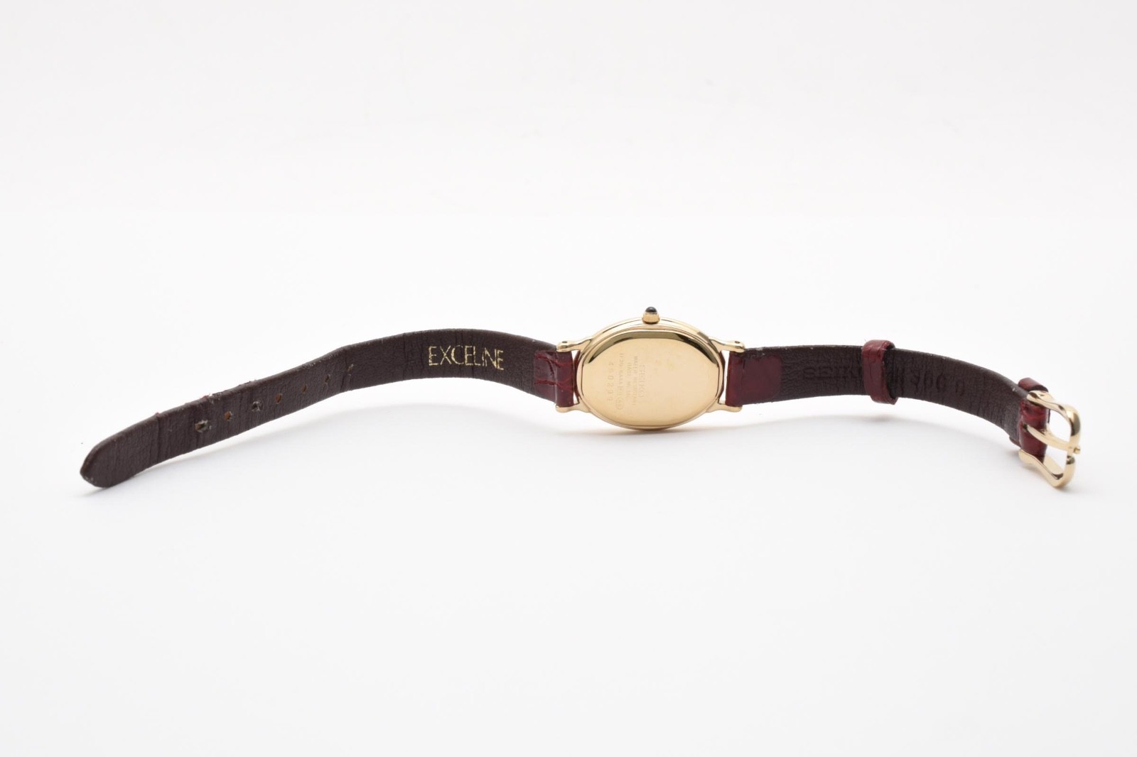 [Mint] SEIKO Exceline 1F20-6A4A Gold MOP Dial Red Leather Quartz Women’s Watch