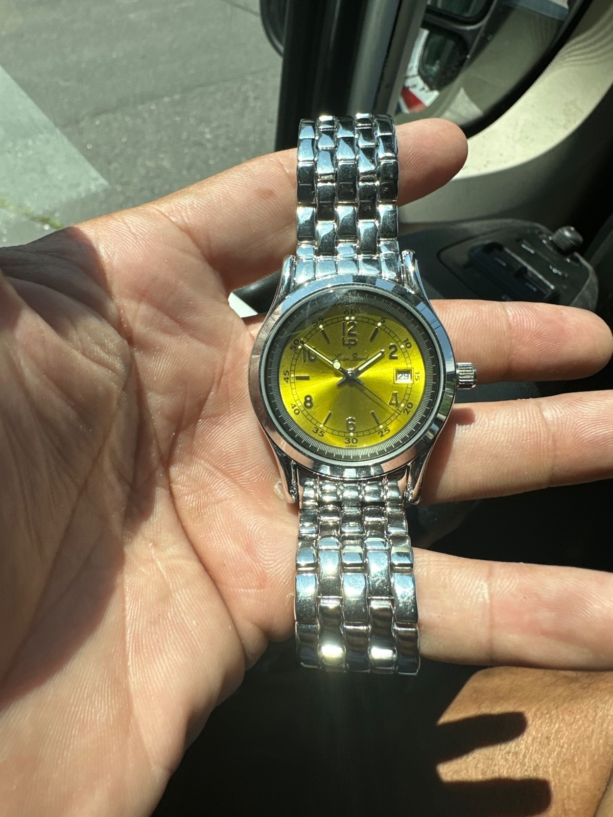 Very Rare Yellow Dial Lucien Piccard Mens Date Dress Watch