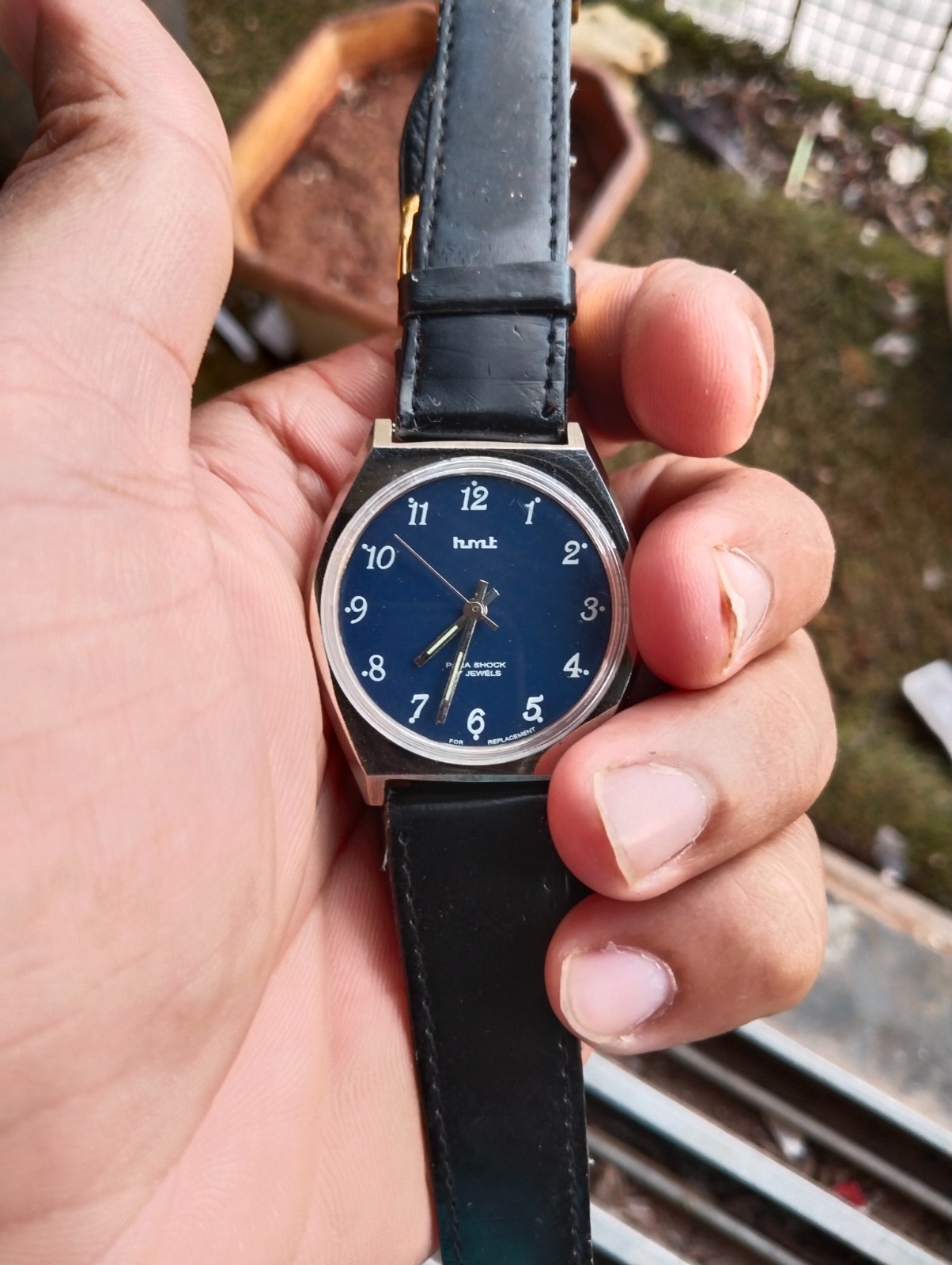 Used HMT Men’s Manual Watch Stealth Black Wrist Watch Blue HMT Pilot Hand Wind