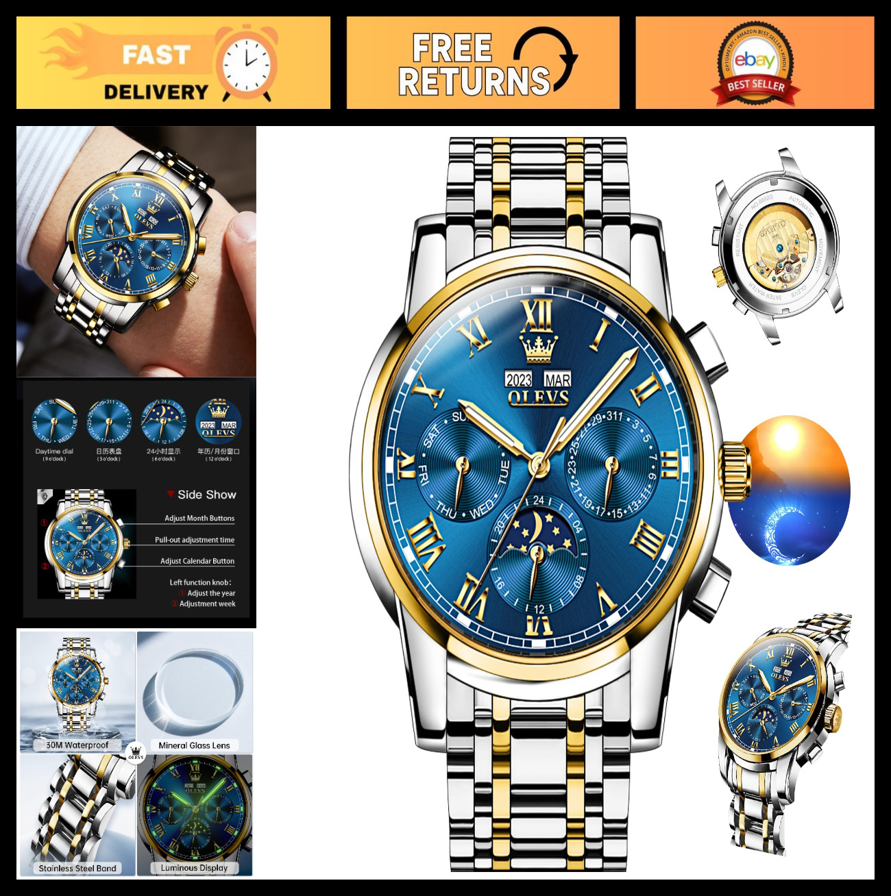 Luxury Stainless Steel Men’s Watch, 30M Waterproof, Quartz Dress Timepiece