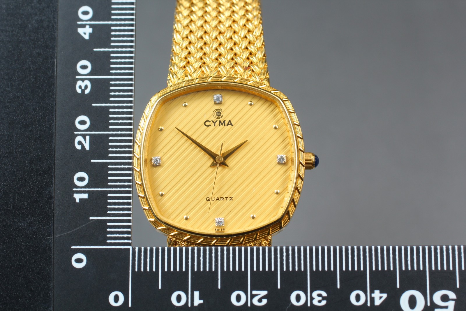 [Near MINT] Cyma 604SP Gold Dial Diamond Markers 30mm Swiss Square Watch JAPAN
