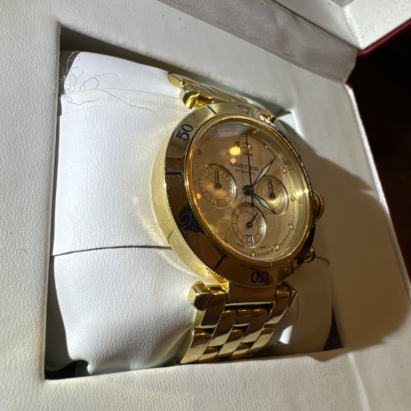 Cartier 18k Gold Pasha 38mm Chronograph Automatic W30140D1 box papers