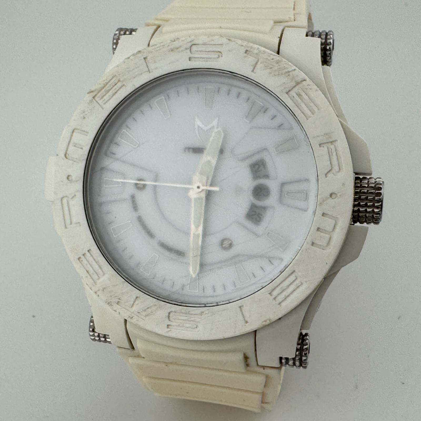 MSTR Prodigy Quartz Watch Men 100m White Plastic Rubber Date Analog New Battery