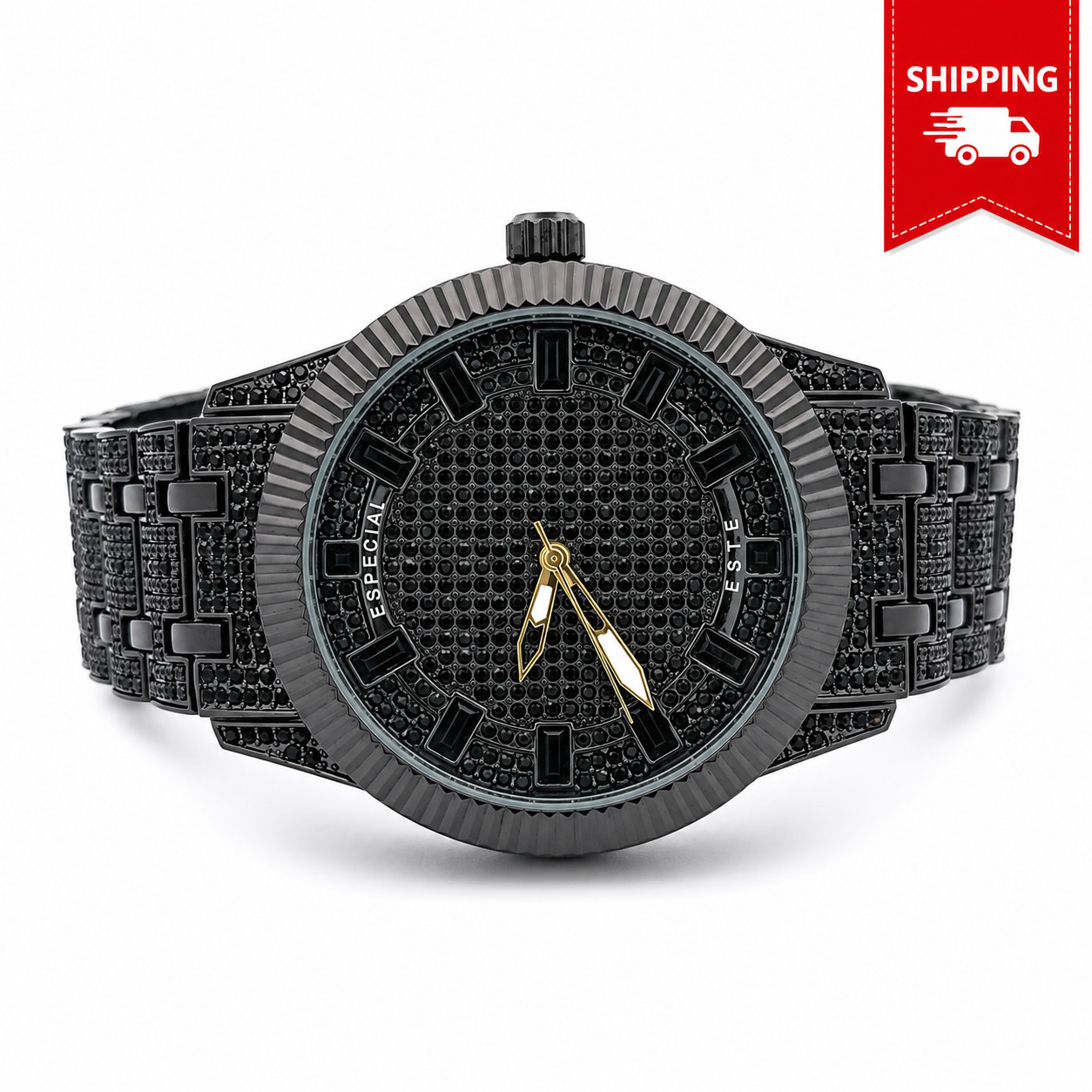 Black Iced Out Men’s Watch Quartz Movement Hip Hop Style 44mm