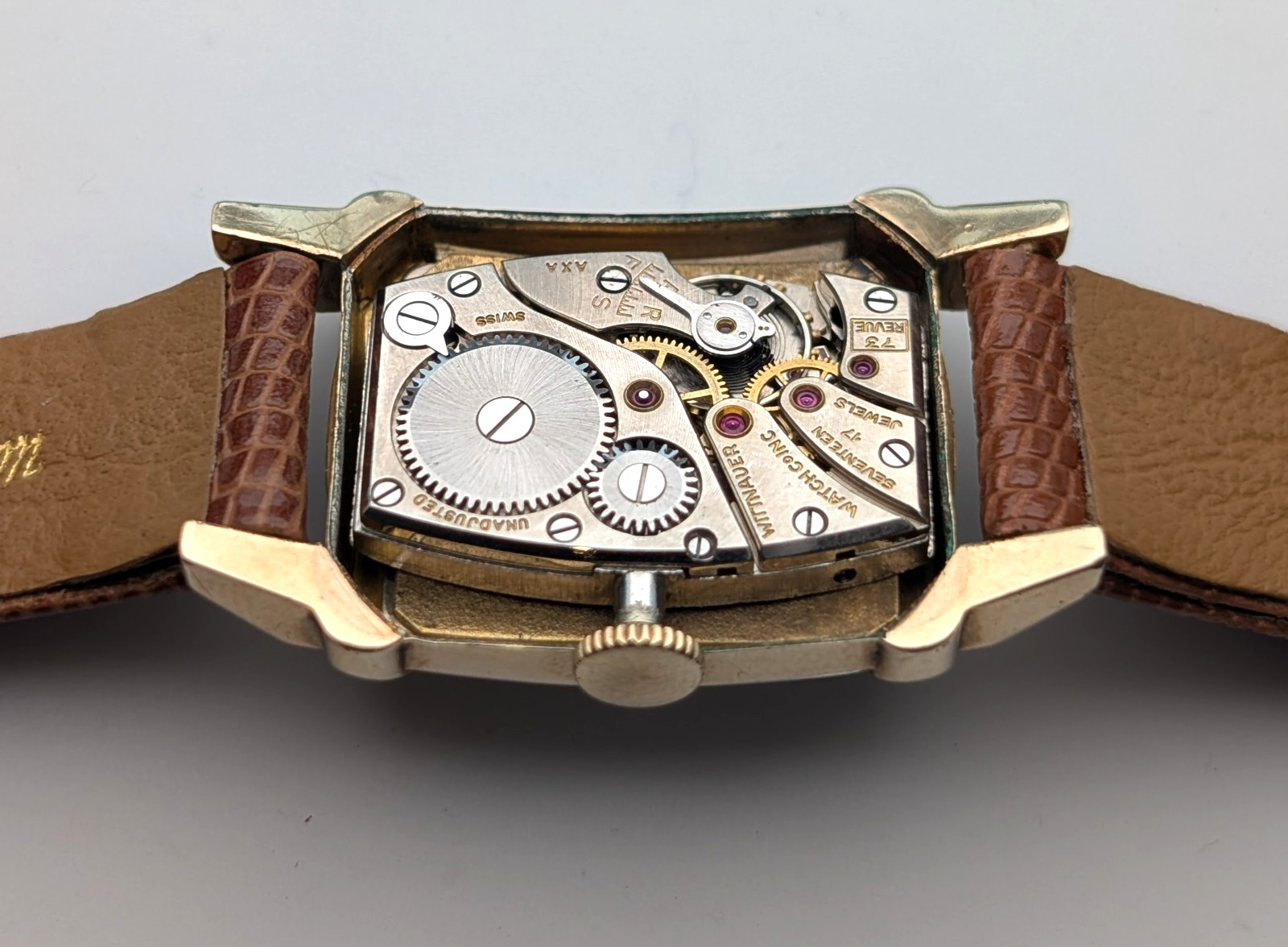 Vintage Wittnauer Revue 73 10K Gold Plated Art Deco Watch, 1950s, Running Well