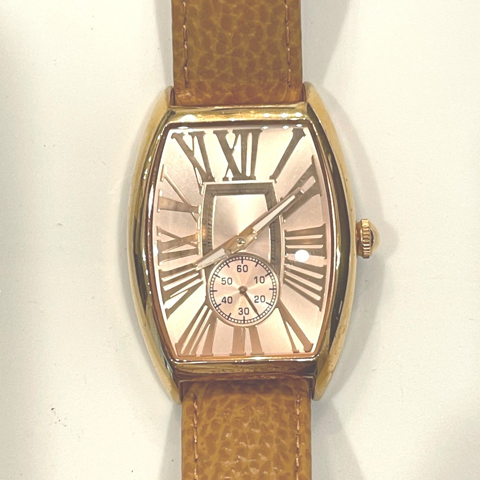 Bronzo Italia Rose Gold Tone Bronze Tonneau Watch Tan Leather Strap Swiss Parts