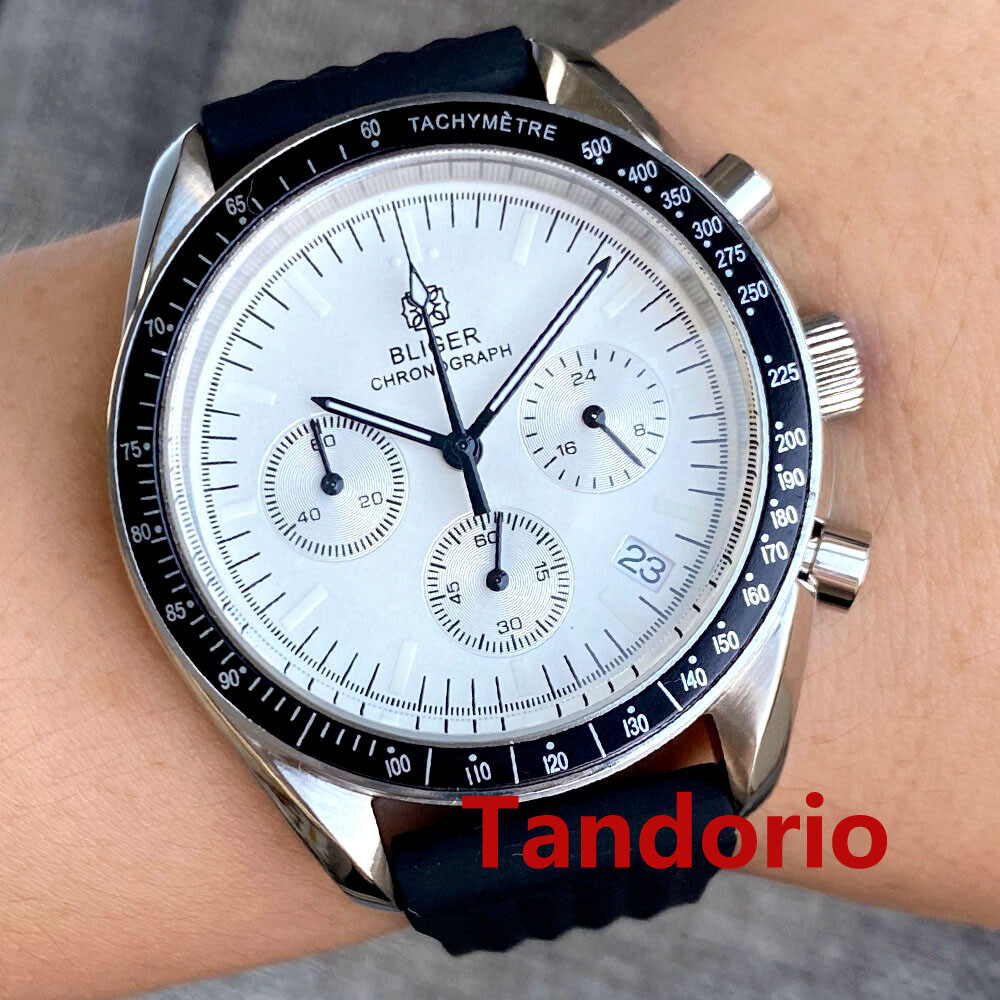 40mm Bliger VK63 Quartz Full Functional Chronograph Watch Glide Folding Clasp