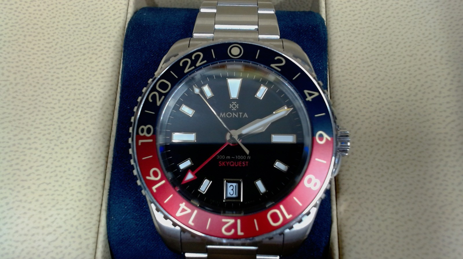 Monta Skyquest 2023 Mens Automatic Pepsi Bezel 165BK60CK w/Boxes Runs Nice