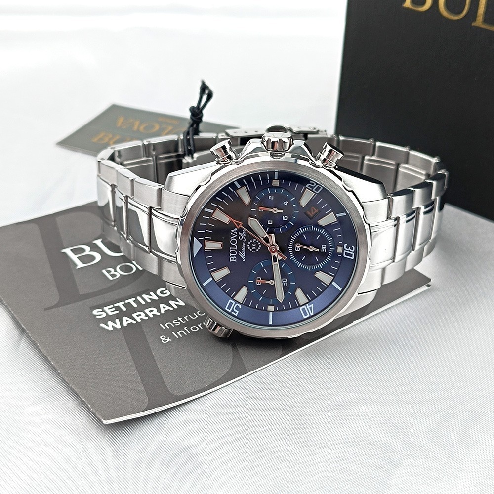 Bulova Marine Star Chronograph 96B256 Blue Dial Stainless Steel Men’s Watch