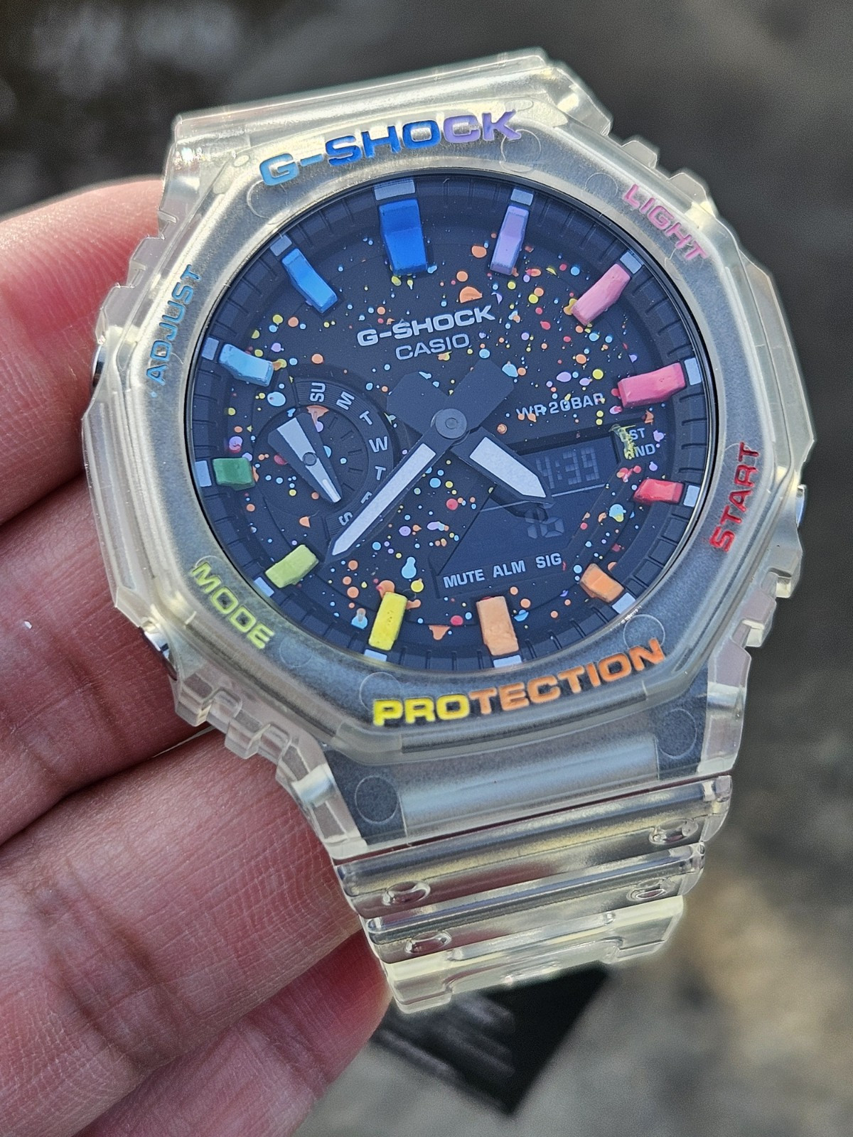 Casio G-Shock GA-2100 Custom Transparent Mod – Rainbow Index – Unique Design