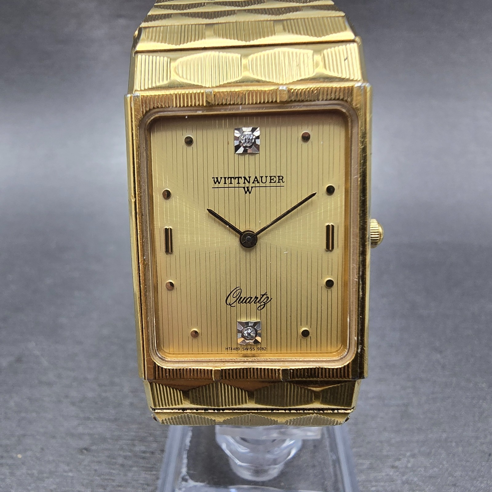 Wittnauer Tank Watch Men 24mm Champagne Dial Gold Tone Recatngle New Battery