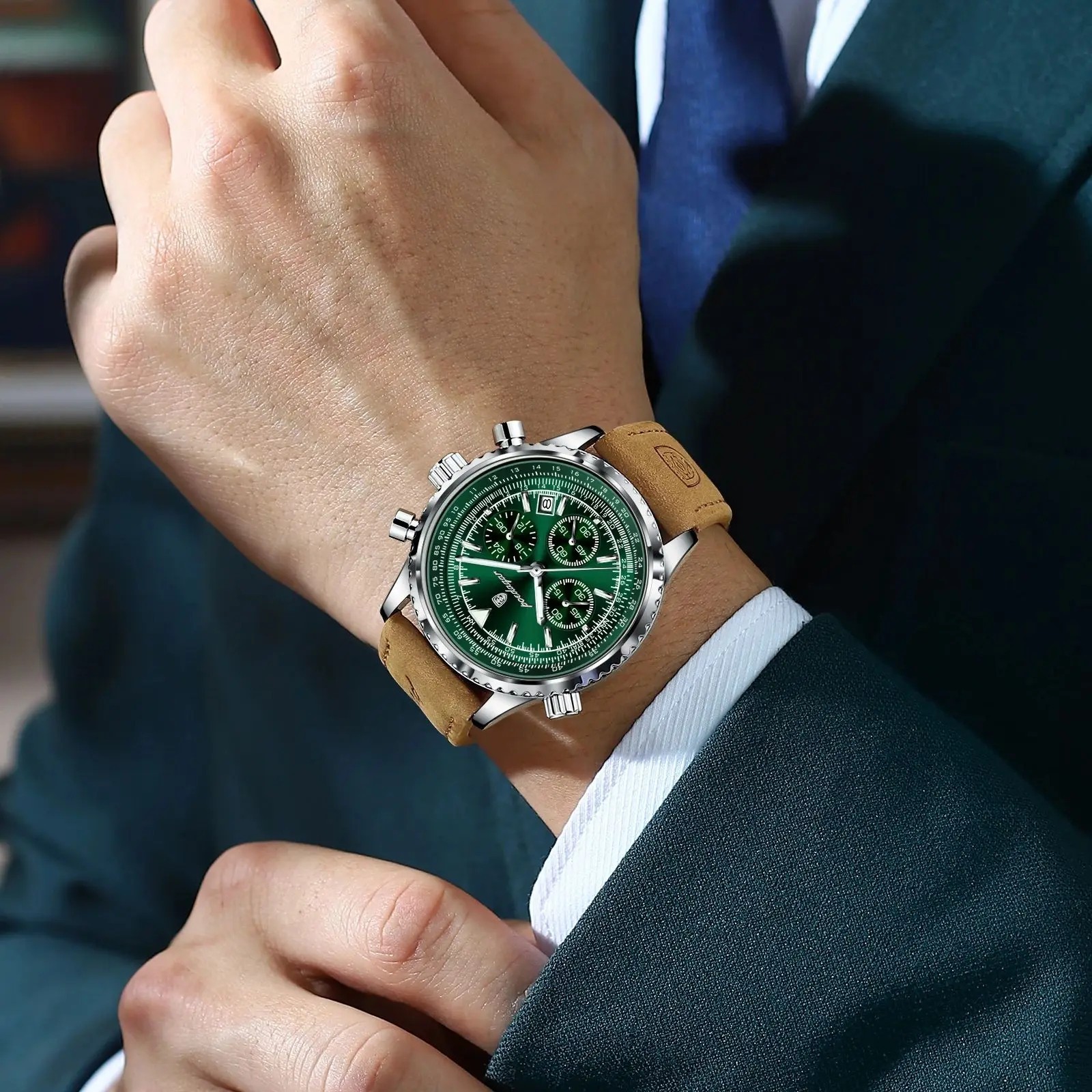 Men Luxury Quartz Watch Waterproof Chronograph Leather Birthday Perfect Gift