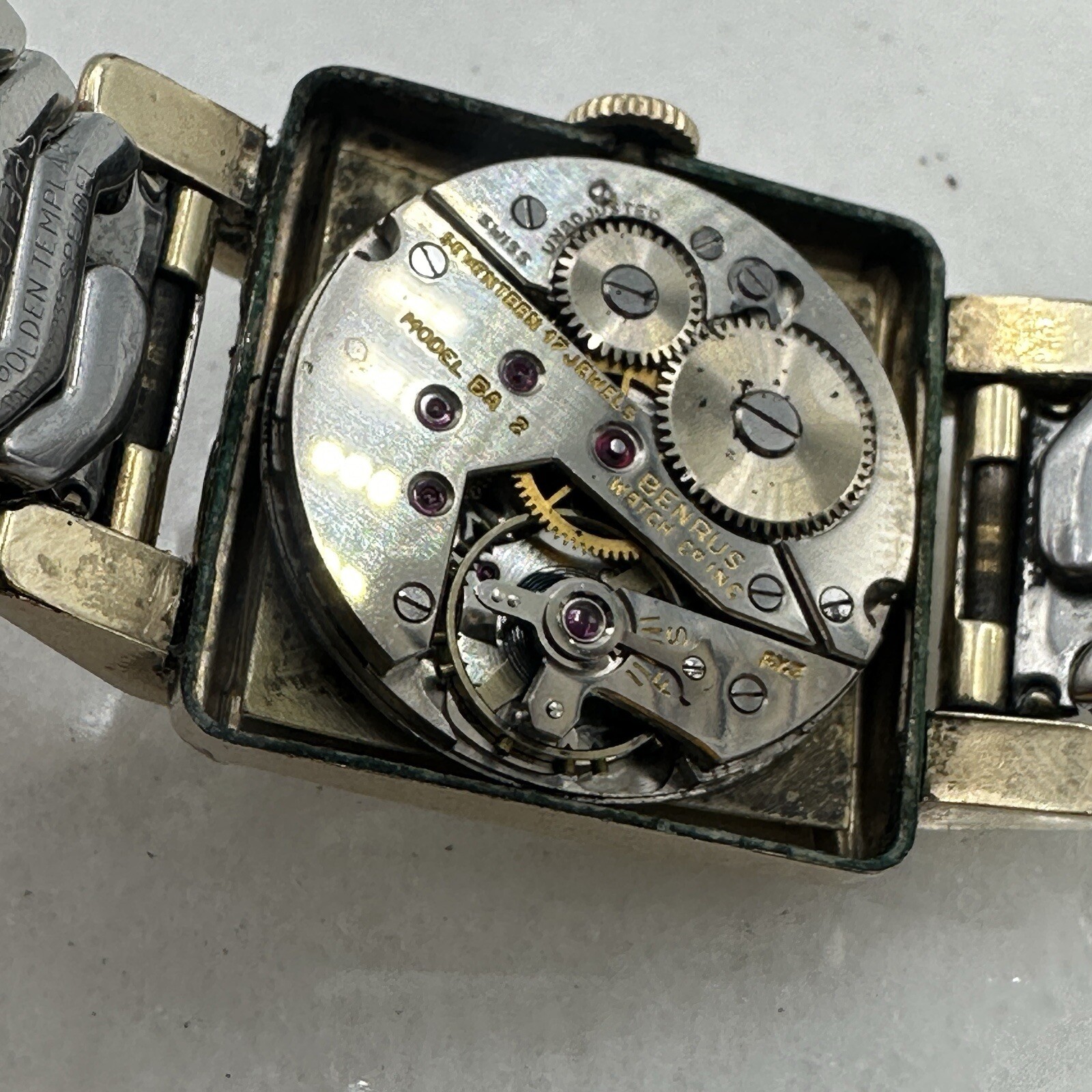 Vintage Working Art Deco Benrus 17 Jewels 10k Rolled Gold Plate Watch Tank 25mm